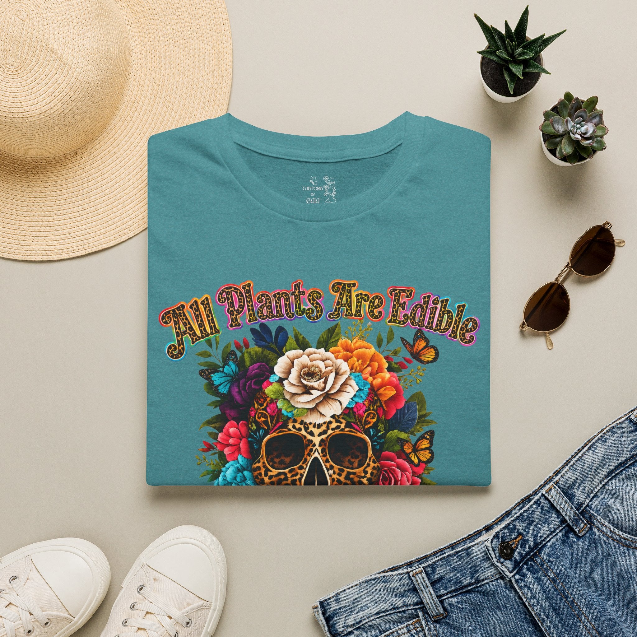 T-Shirt — "All Plants Are Edible (Some Only Once)" Floral Sugar Skull Tee