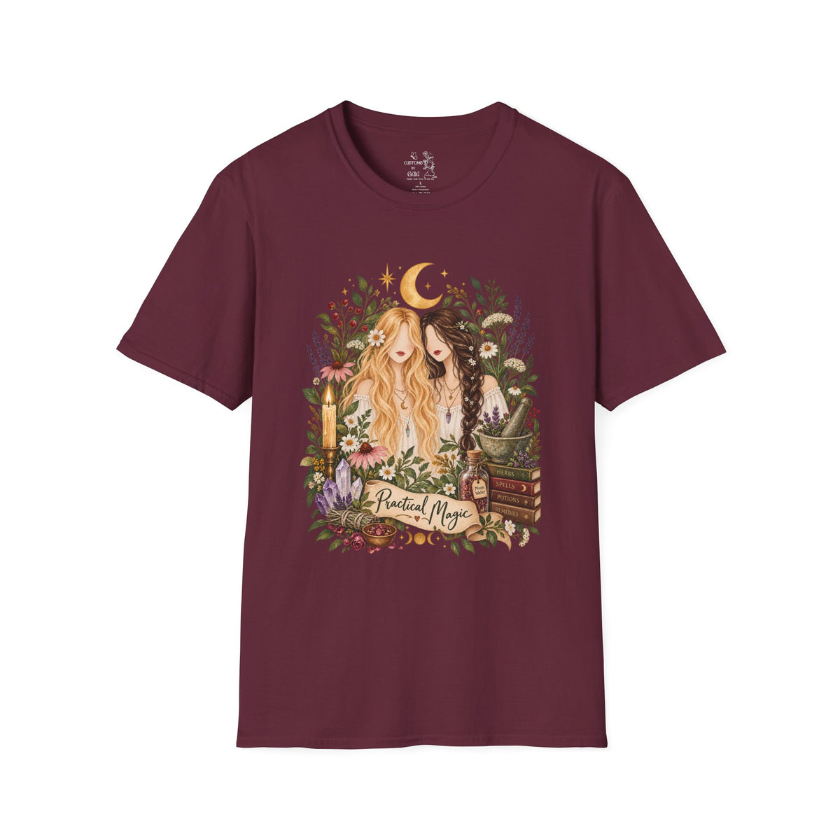 Witchy Sisters T-Shirt – 'Practical Magic' Boho Moon Witch Illustration