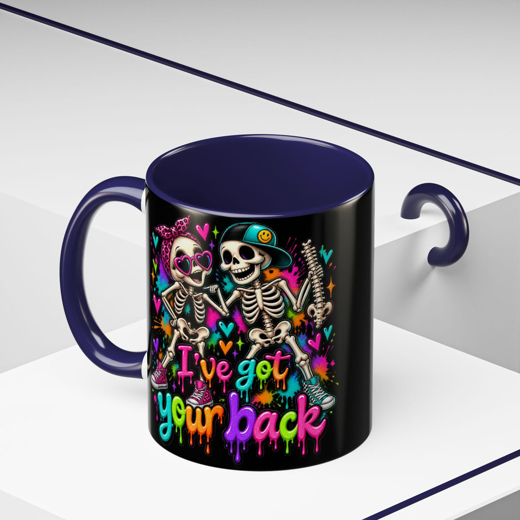 "I’ve Got Your Back" Skeleton Coffee Mug — Colorful Gothic Accent 11/15oz
