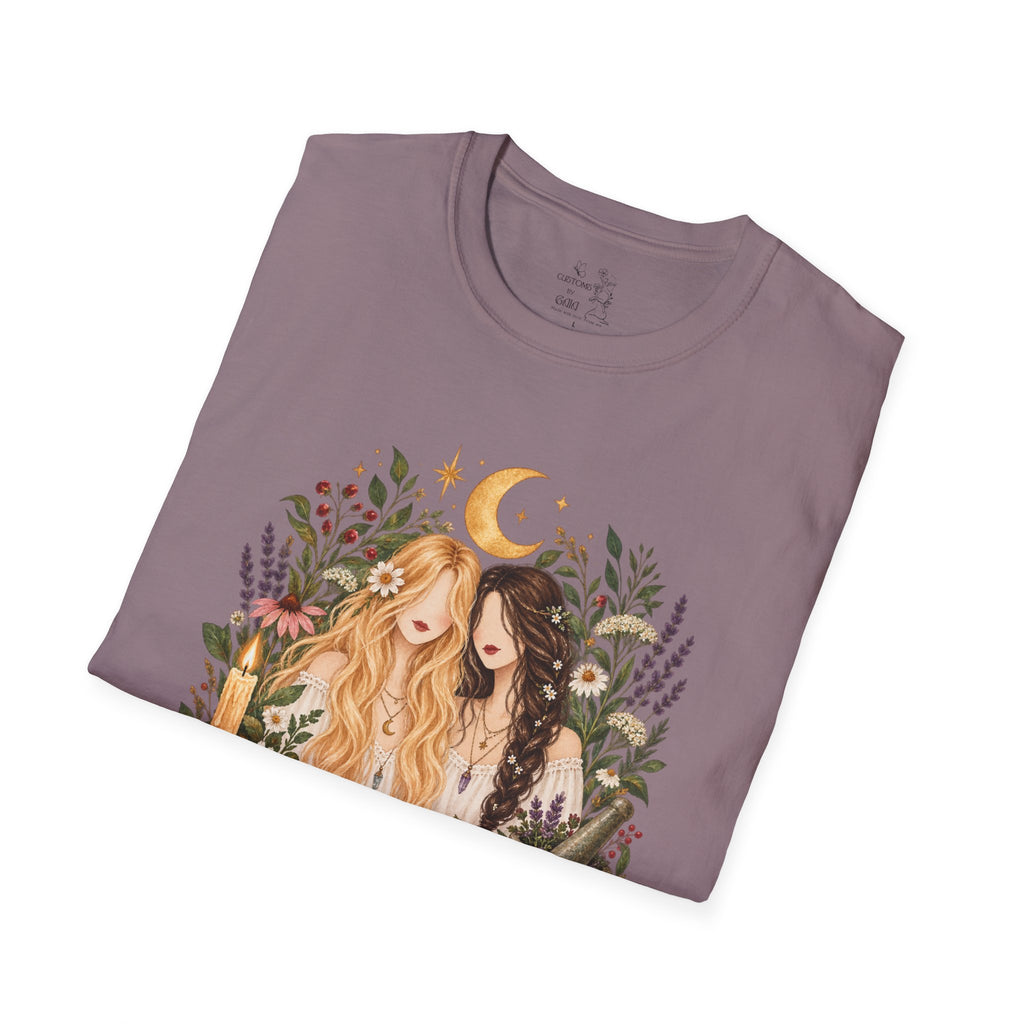 Witchy Sisters T-Shirt – 'Practical Magic' Boho Moon Witch Illustration
