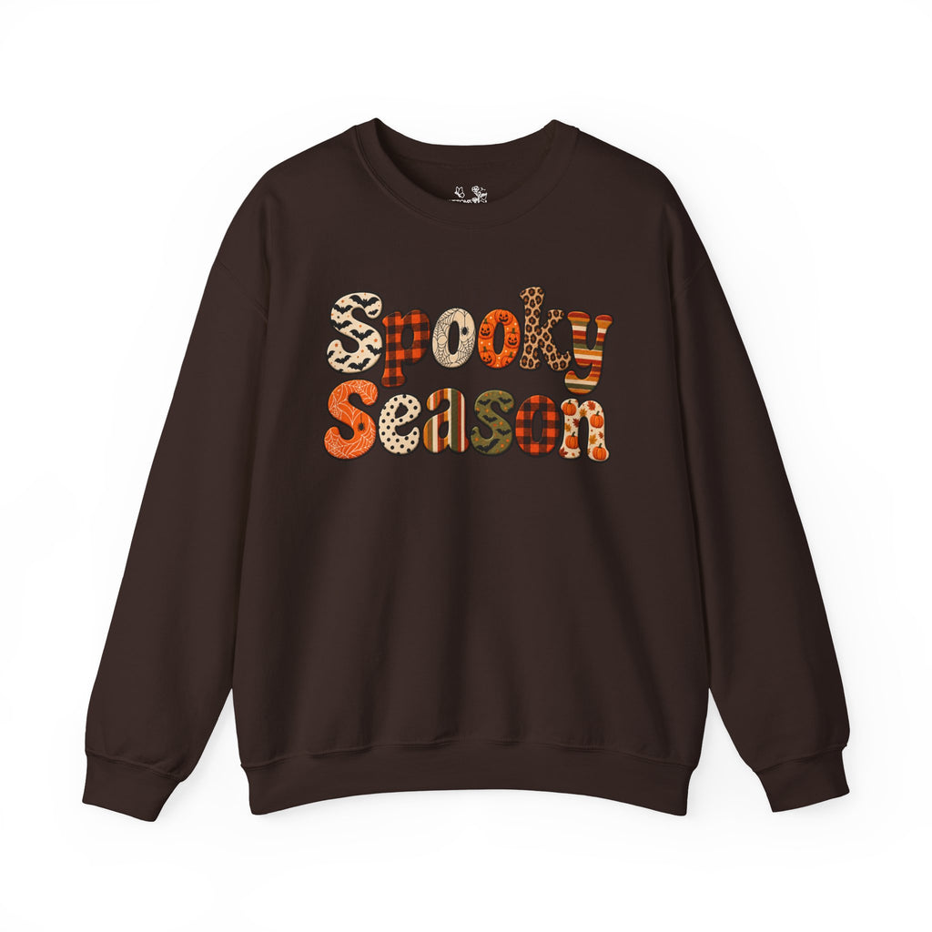 Spooky Season Sweatshirt — Retro Patterned Halloween Crewneck