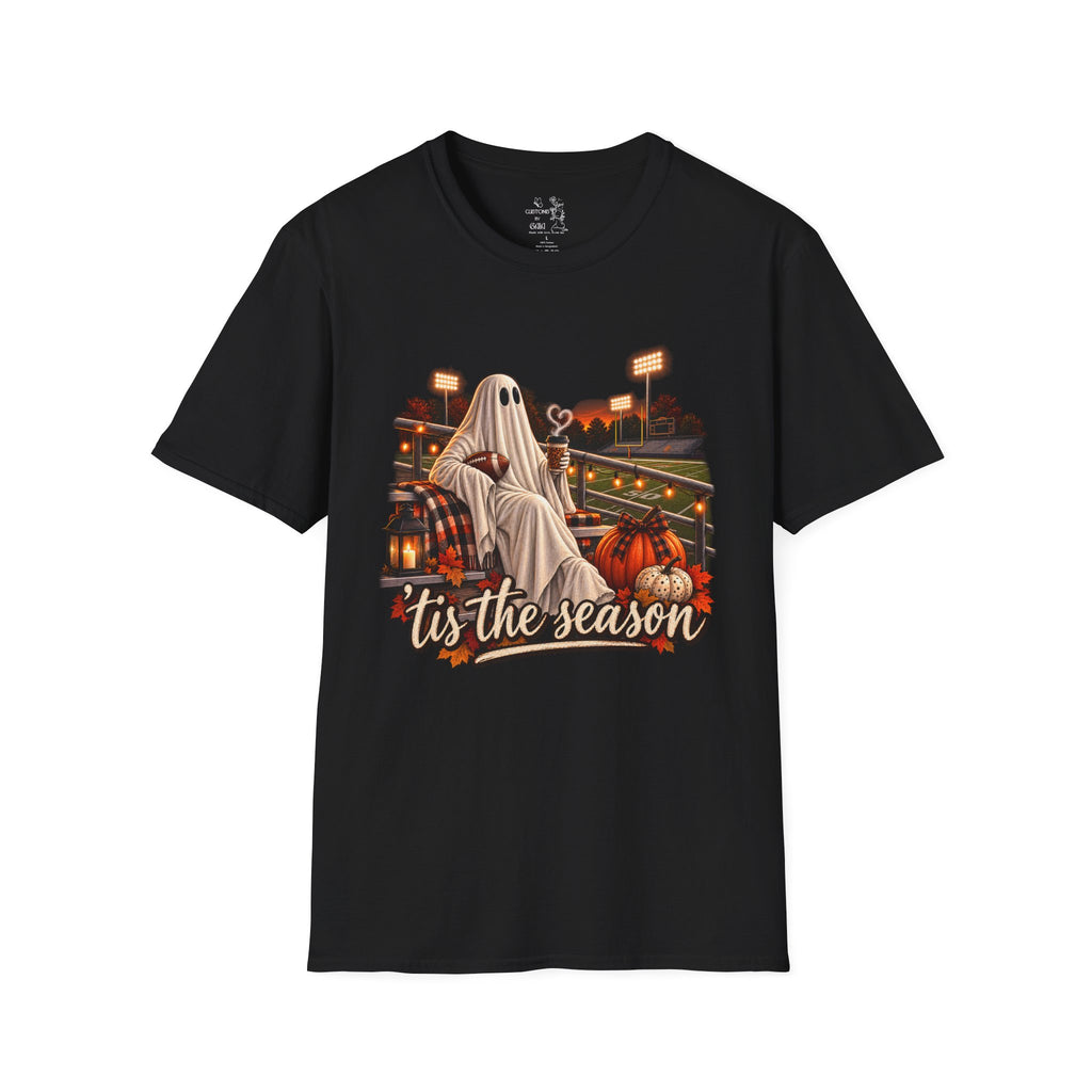 Halloween Ghost Football T‑Shirt – 'Tis the Season' Vintage Stadium Tee