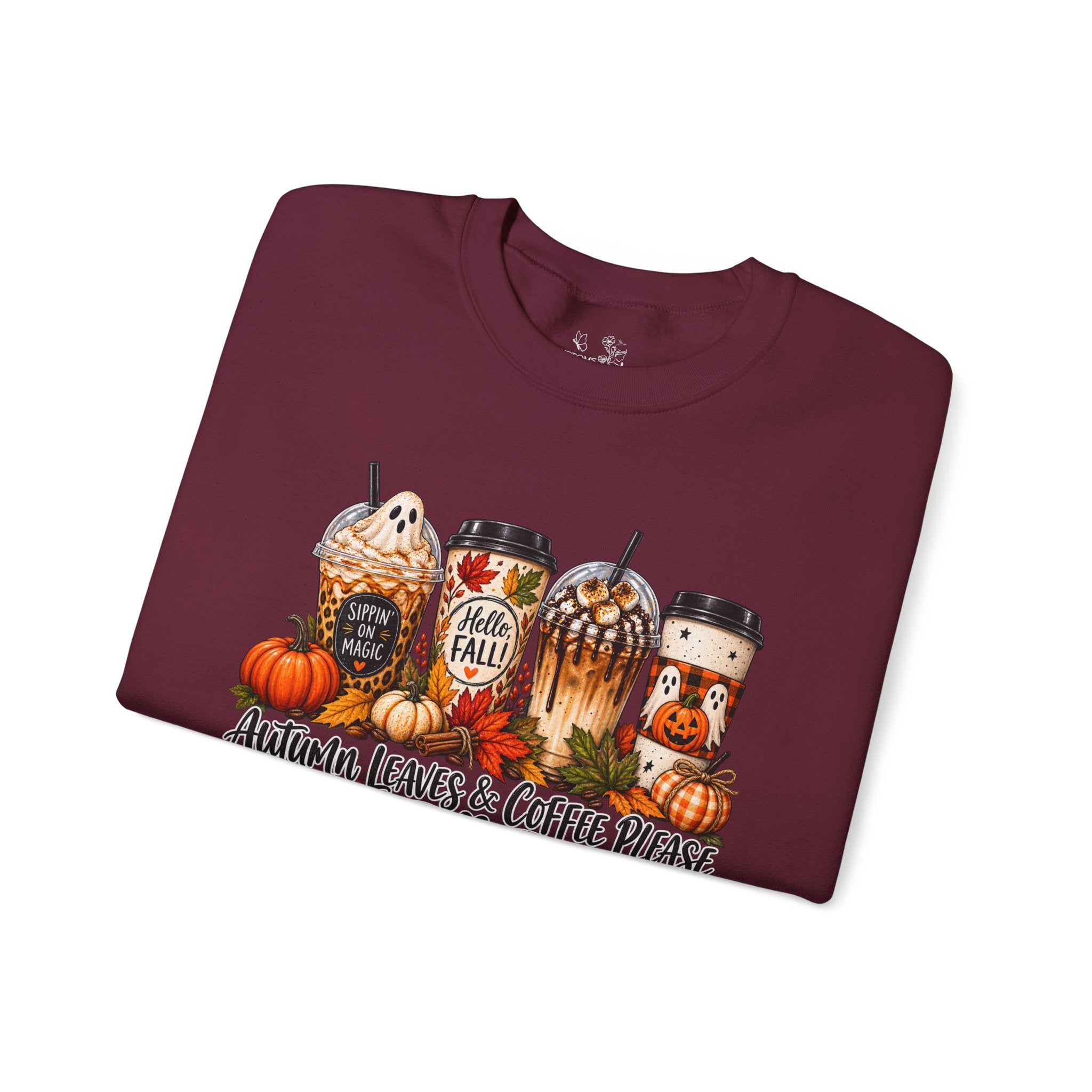 Autumn Leaves & Coffee Please Sweatshirt — Cozy Fall Coffee Crewneck