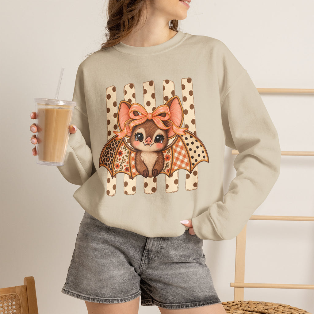 Cute Bat Crewneck Sweatshirt — Kawaii Bat with Bow Graphic