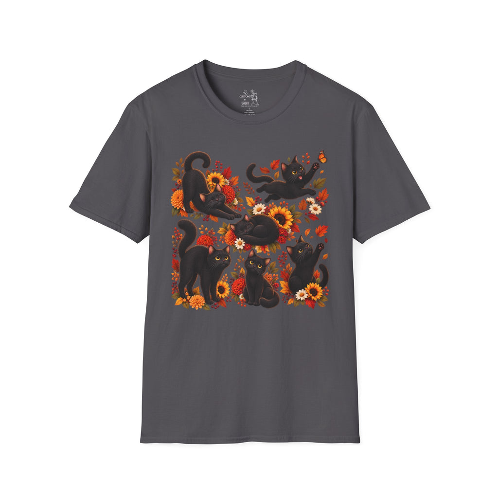 Black Cats & Sunflowers T-Shirt — Autumn Floral Cat Tee