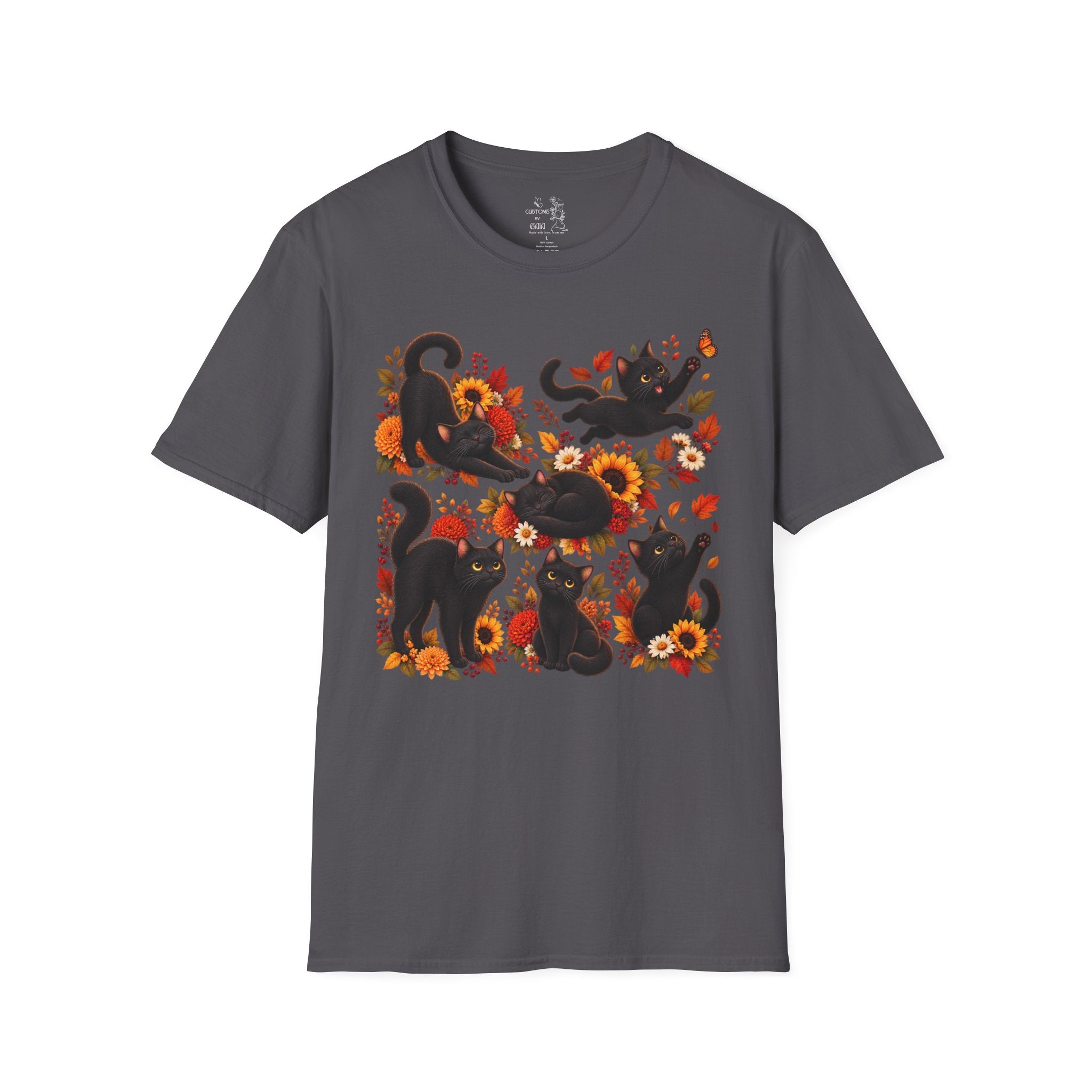 Black Cats & Sunflowers T-Shirt — Autumn Floral Cat Tee