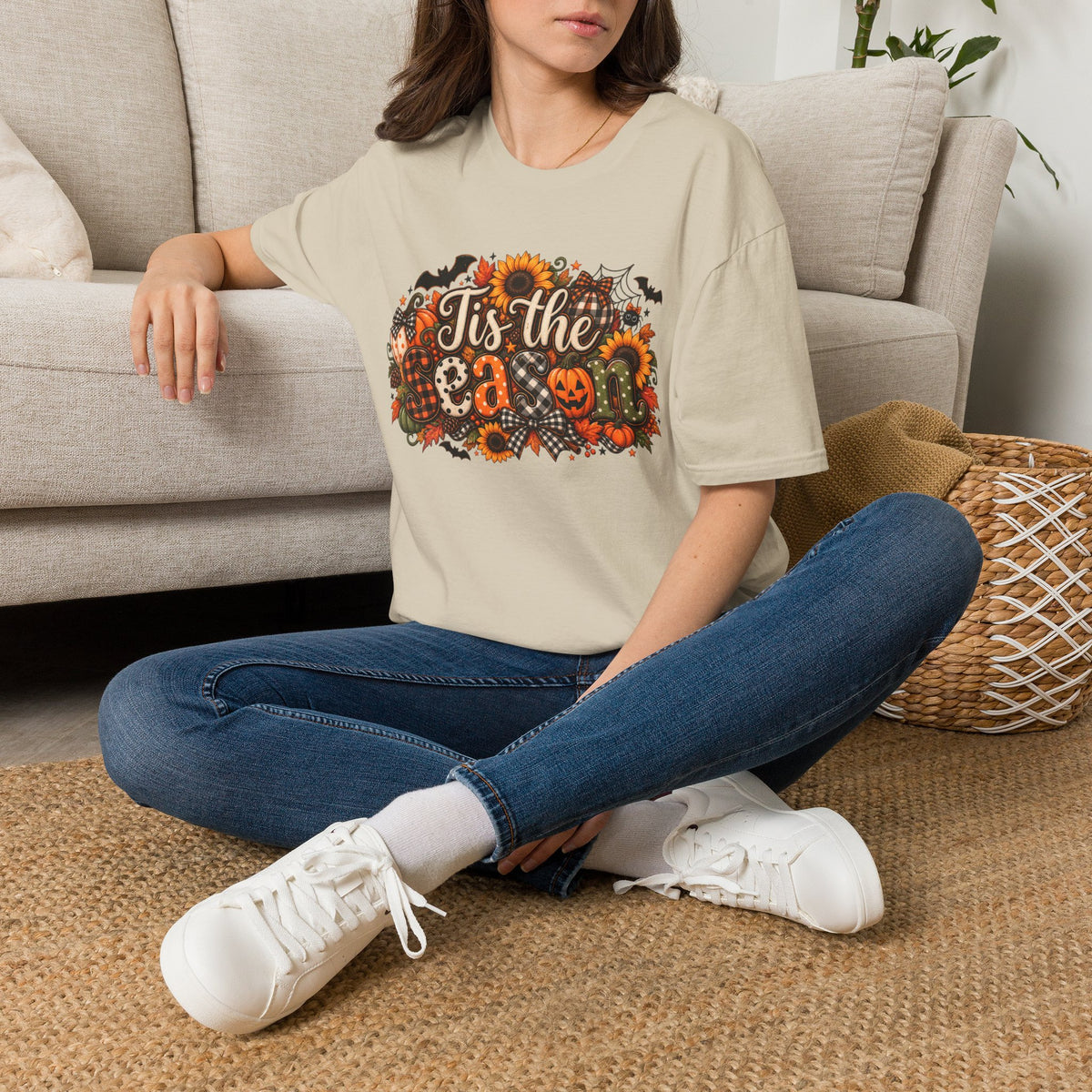 Halloween T-Shirt — "Tis the Season" Pumpkin & Sunflower Fall Graphic