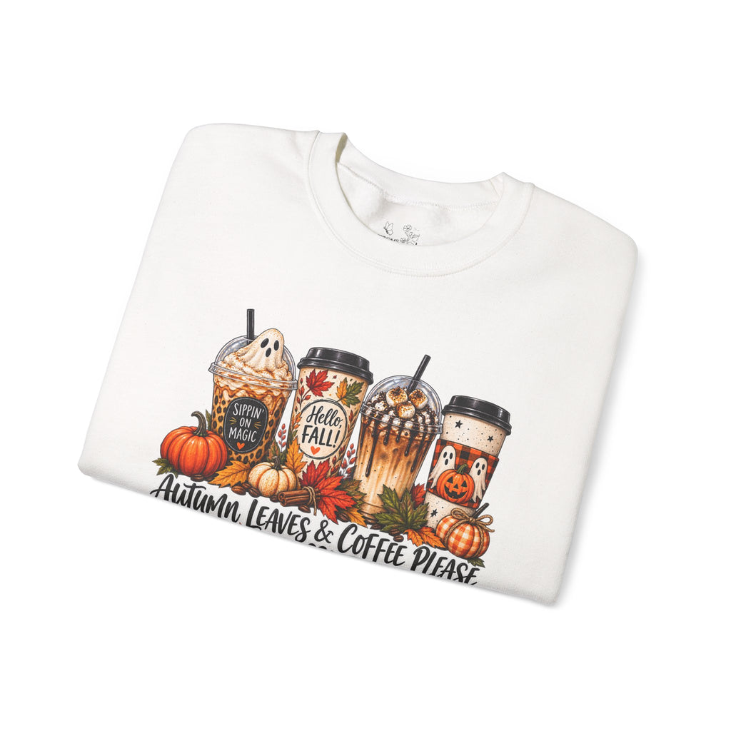 Autumn Leaves & Coffee Please Sweatshirt — Cozy Fall Coffee Crewneck