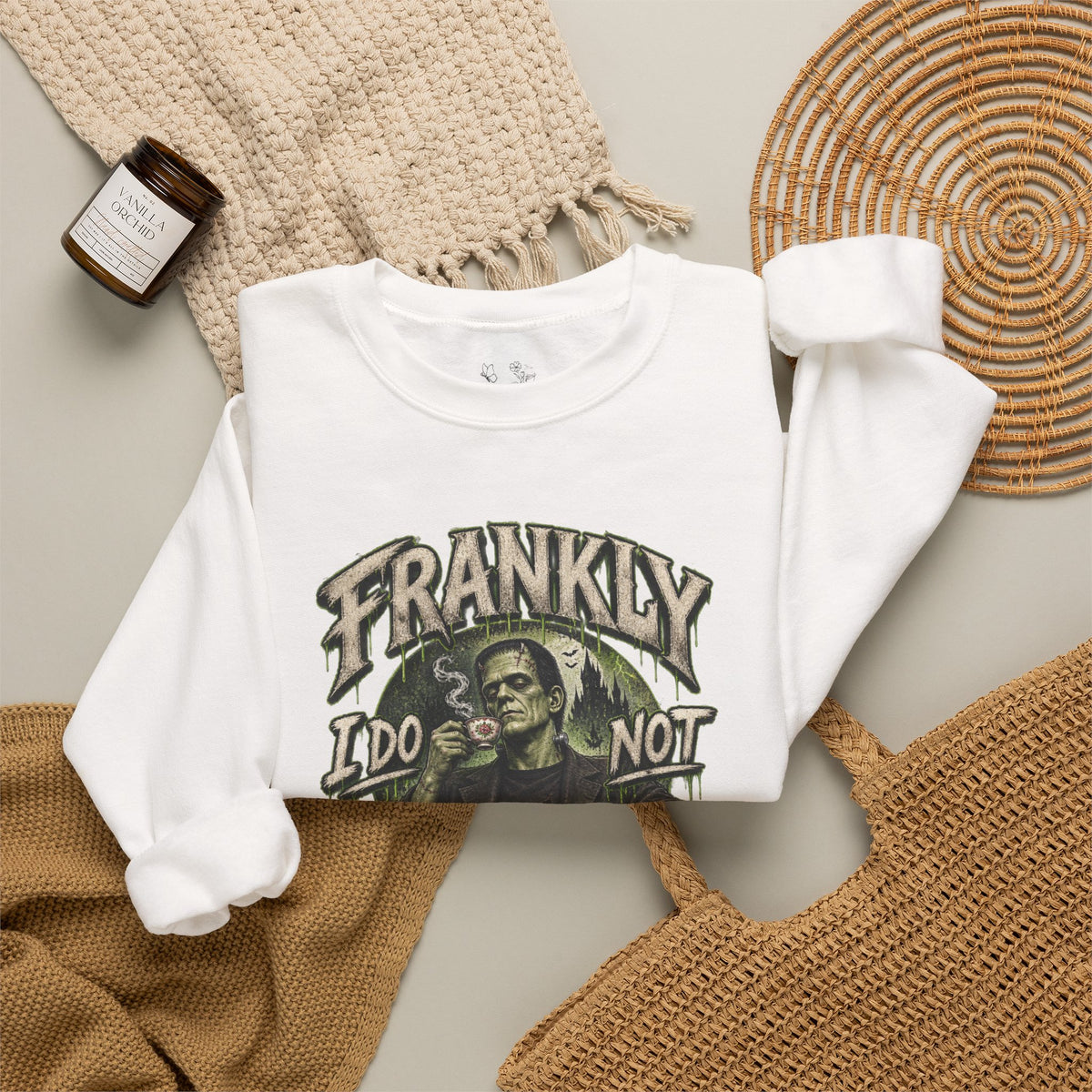 Sweatshirt — "Frankly I Do Not Care" Retro Gothic Skeleton Graphic Crewneck