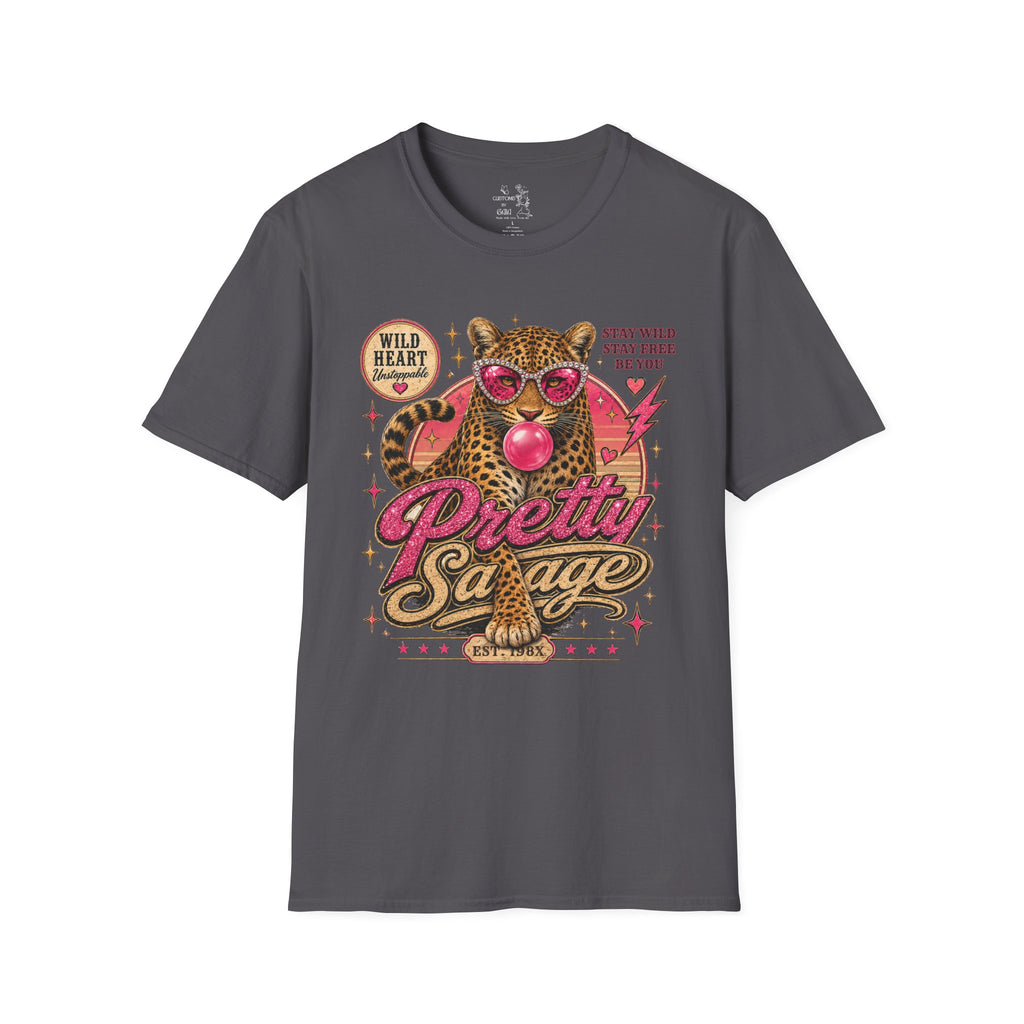 Leopard 'Pretty Savage' Graphic T-Shirt — Retro Wild Heart Design