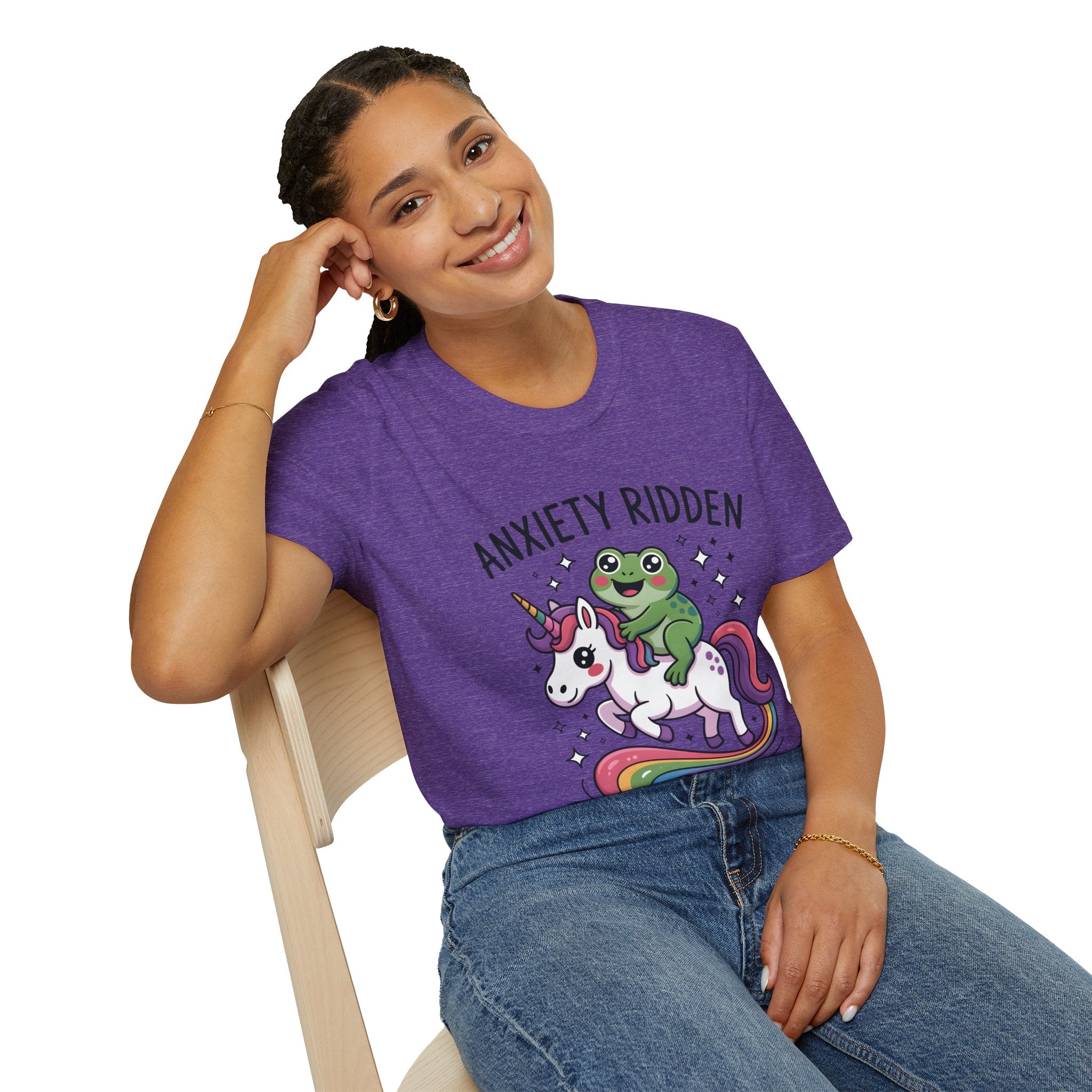 Anxiety Ridden Frog on Unicorn T-Shirt — Cute Mental Health Awareness Graphic Tee