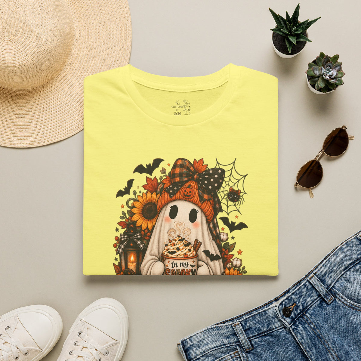 Halloween Ghost Tee – Cute Pumpkin, Sunflower & Trick-or-Treat Design