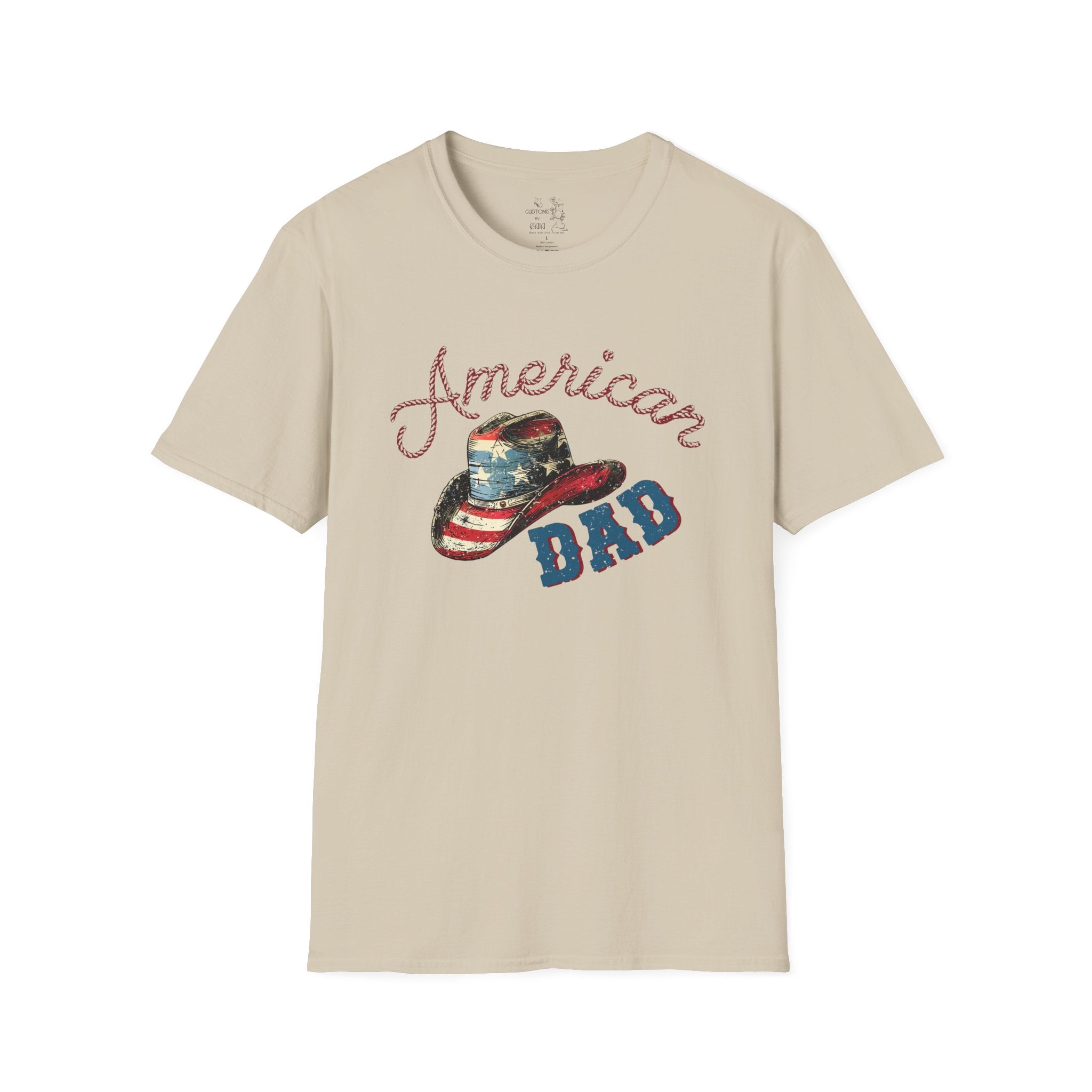 Patriotic “American Dad” Tee — Vintage Flag Cowboy Hat Dad T-Shirt