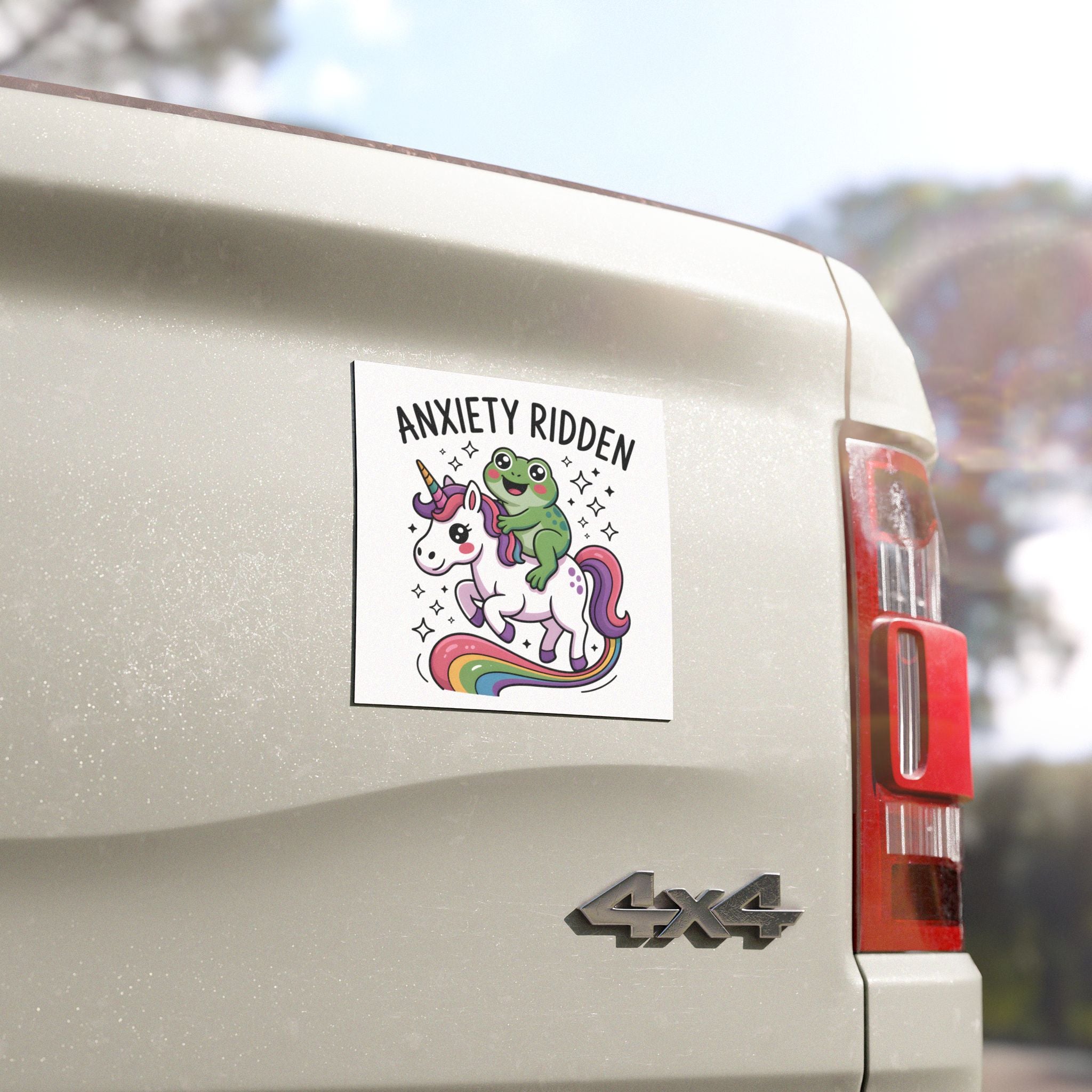 Car Magnet — “Anxiety Ridden” Cute Frog on Unicorn Rainbow Design