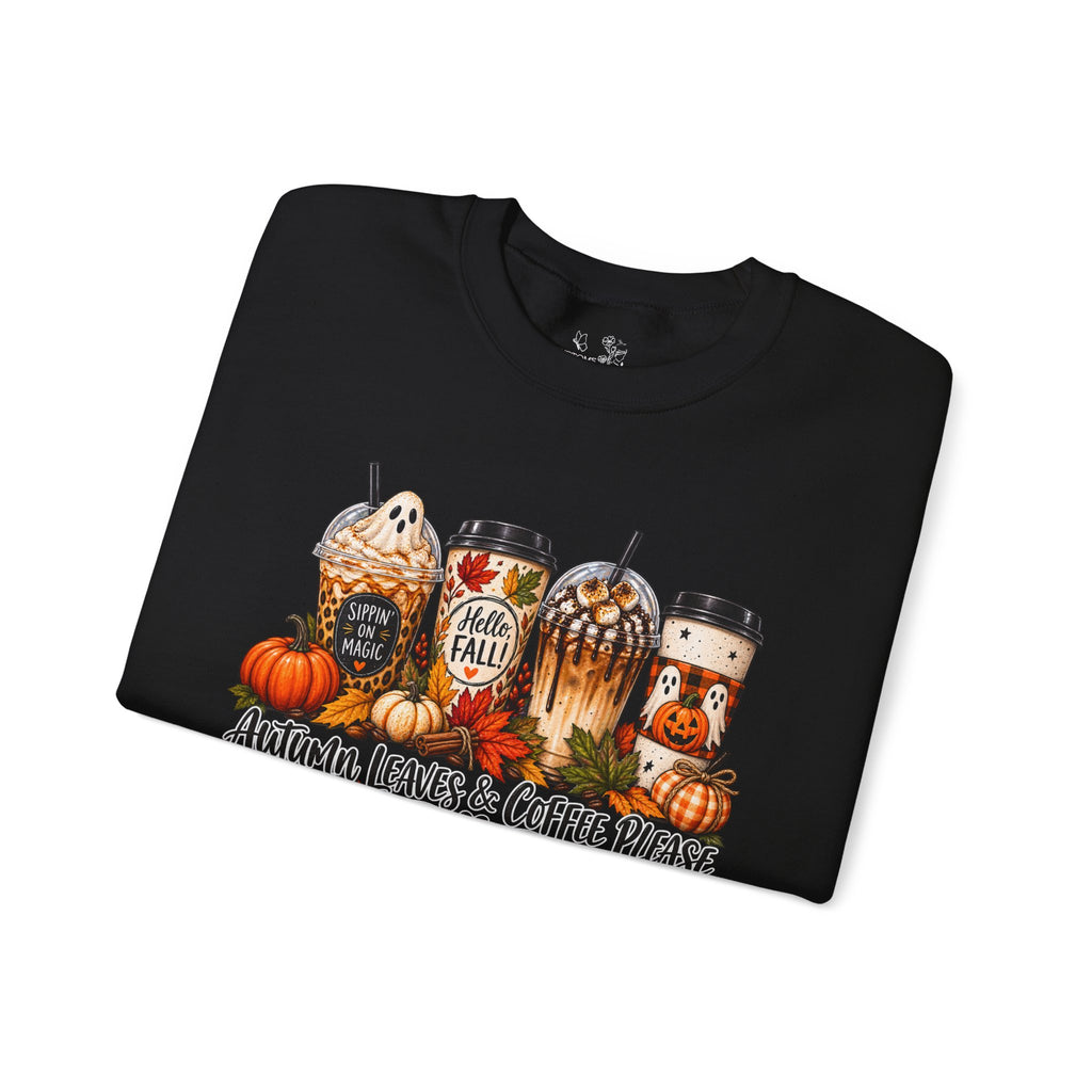 Autumn Leaves & Coffee Please Sweatshirt — Cozy Fall Coffee Crewneck