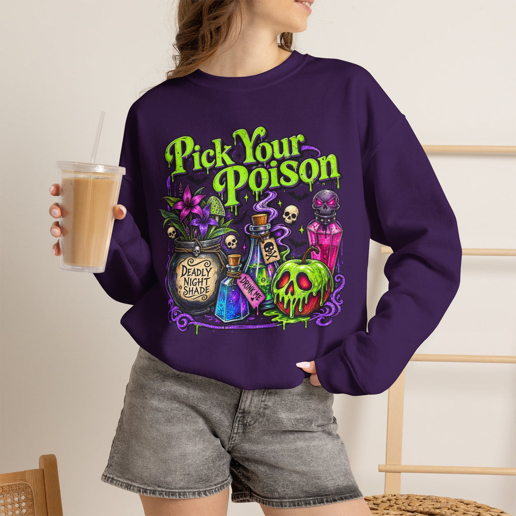 Sweatshirt — "Pick Your Poison" Halloween Potion Graphic Crewneck
