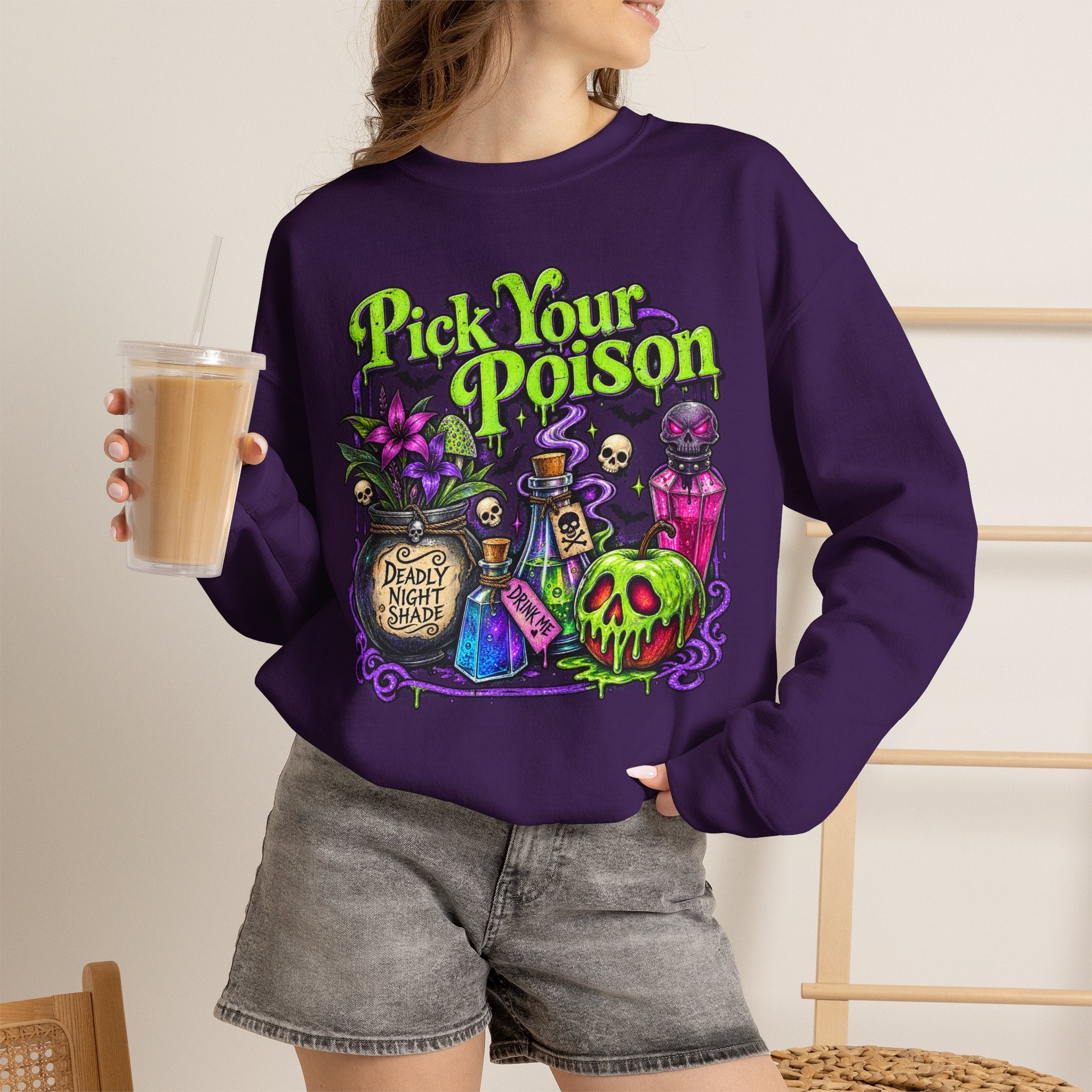Sweatshirt — "Pick Your Poison" Halloween Potion Graphic Crewneck