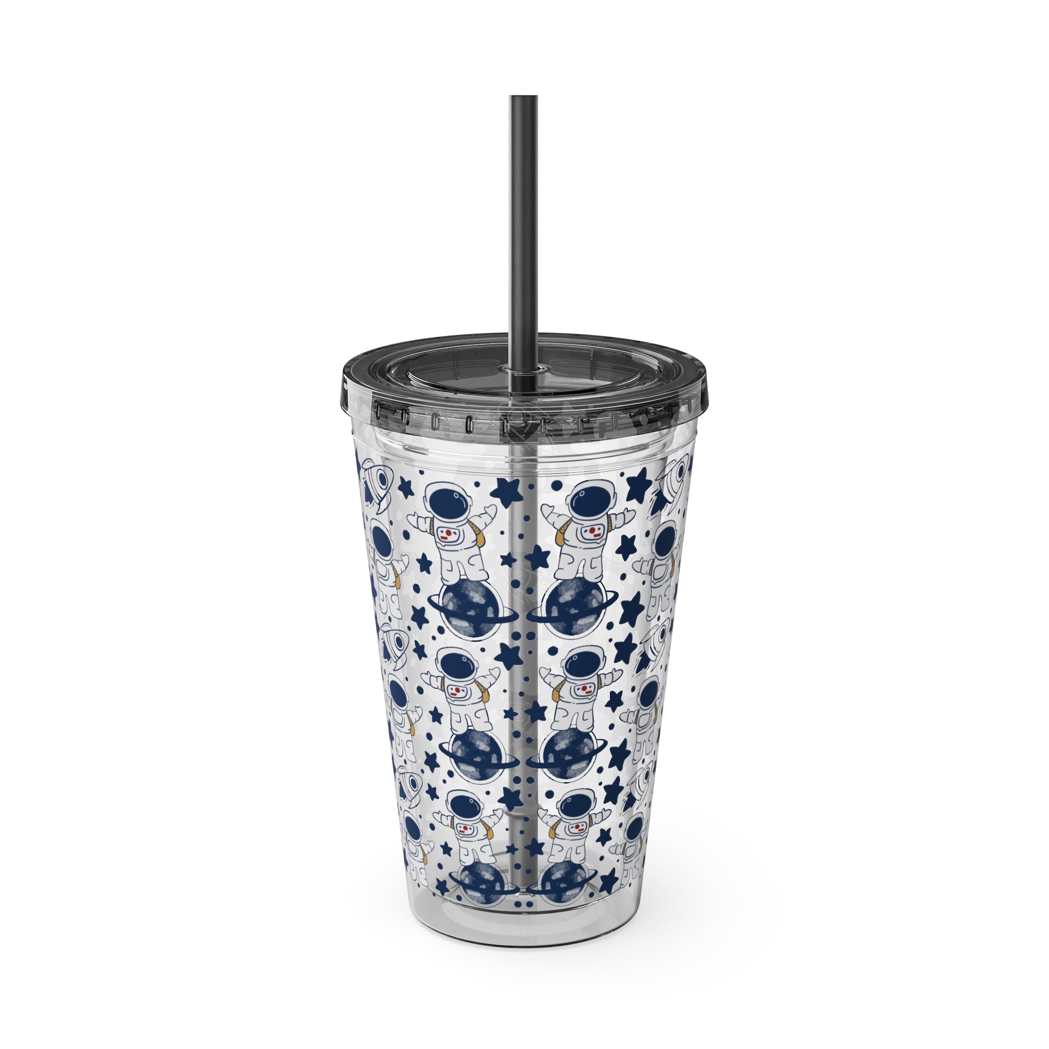 Astronaut Pattern 16oz Tumbler with Straw — Space Stars Drink Cup