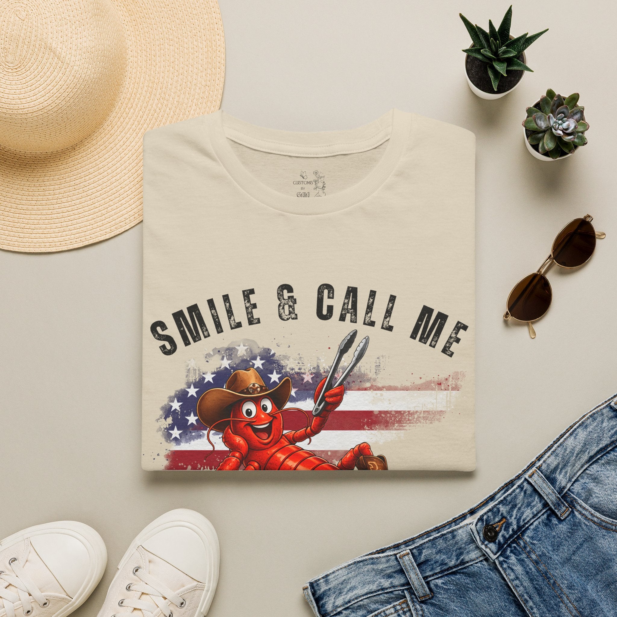 Crawfish T-Shirt — "Smile & Call Me Crawdaddy" Patriotic Cajun Tee