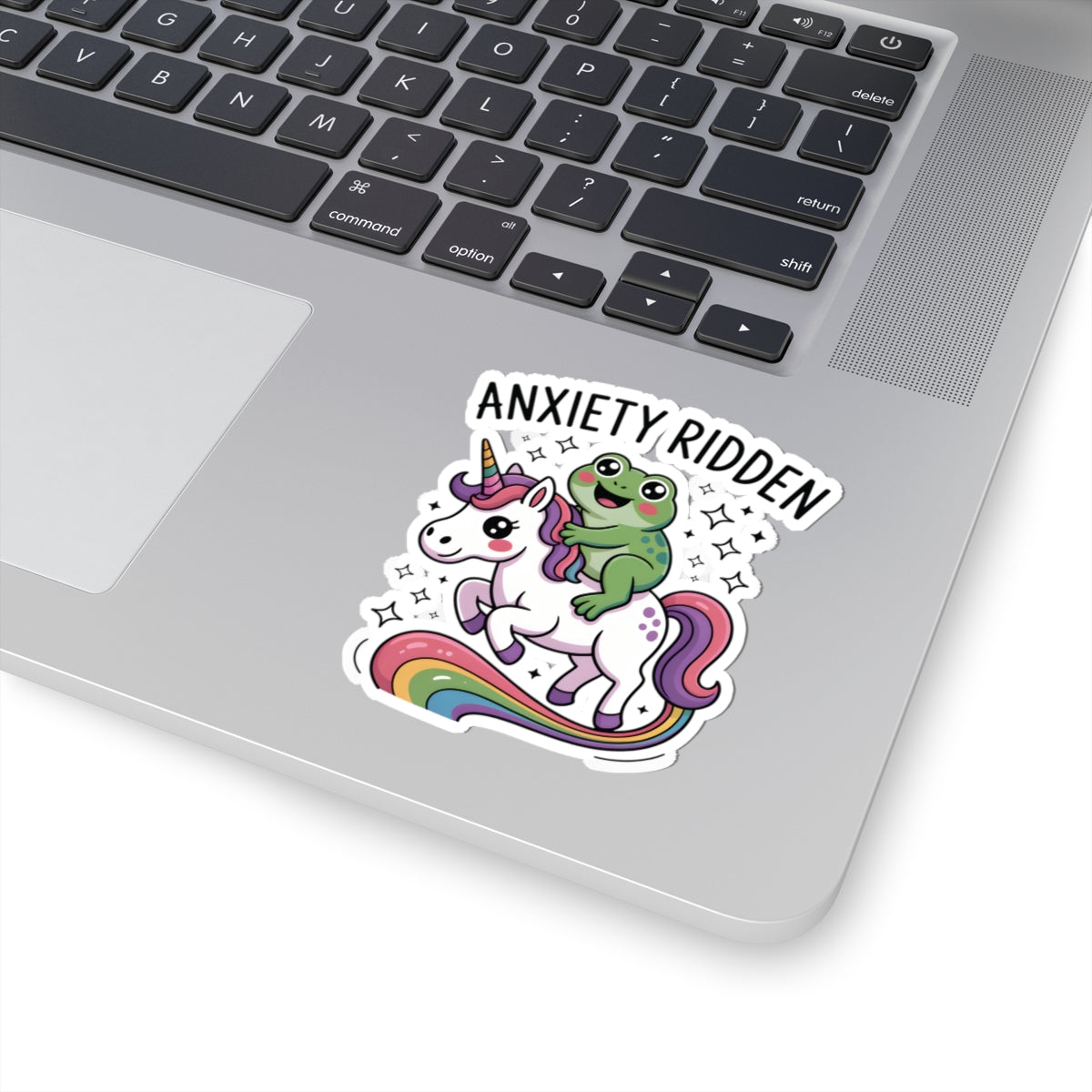 Anxiety Ridden Unicorn Frog Kiss-Cut Sticker — Cute Anxiety Relief Laptop Decal
