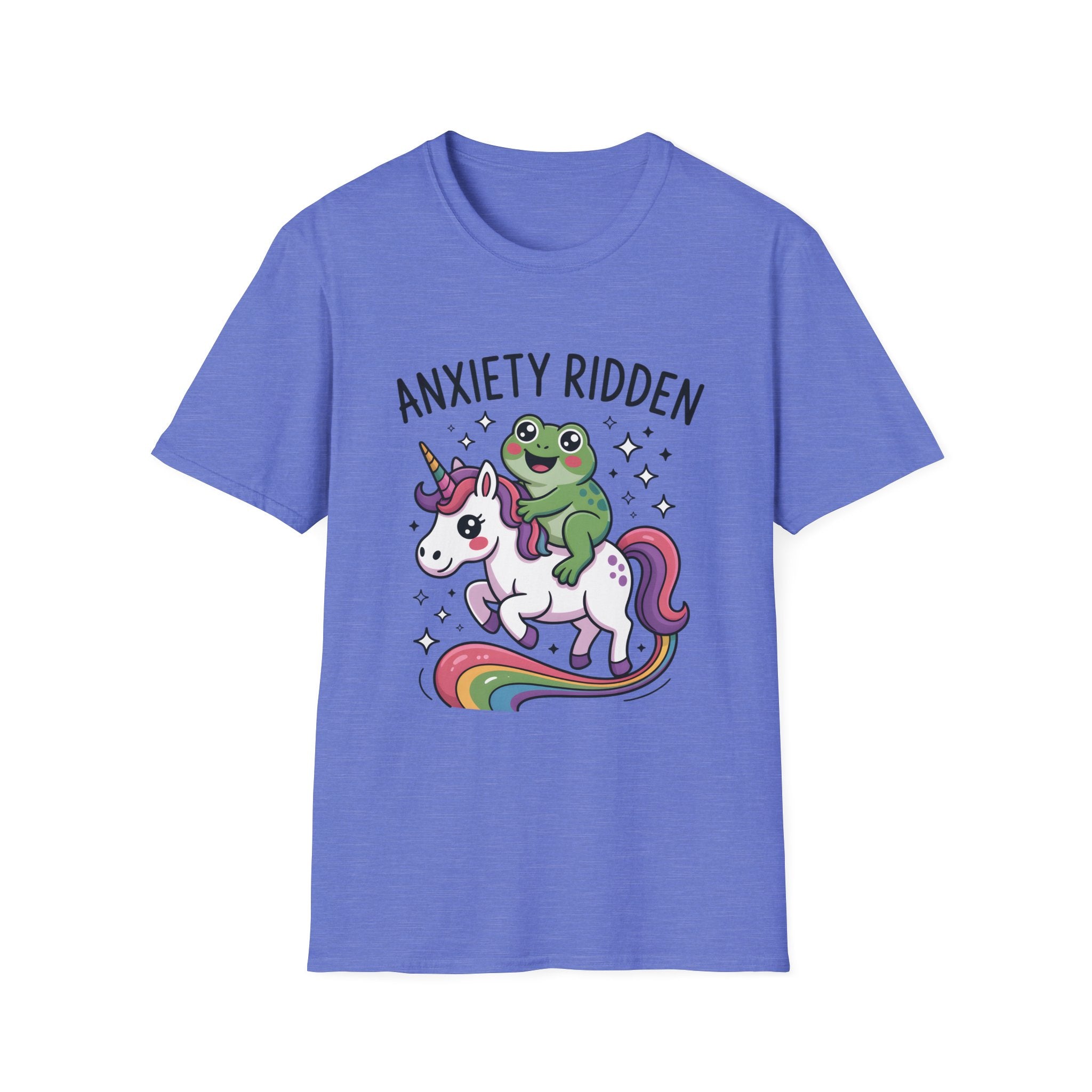 Anxiety Ridden Frog on Unicorn T-Shirt — Cute Mental Health Awareness Graphic Tee