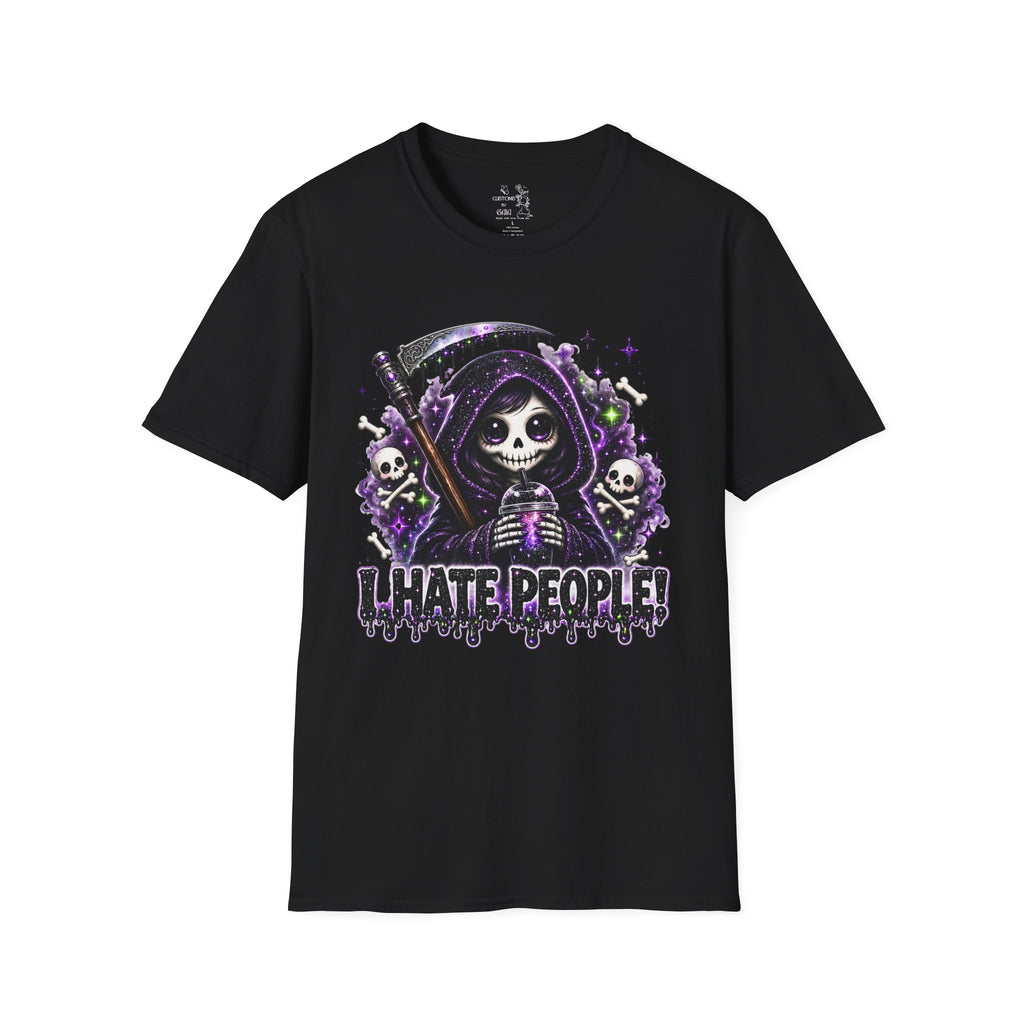 Grim Reaper Tee — 'I Hate People' Gothic Skull Shirt