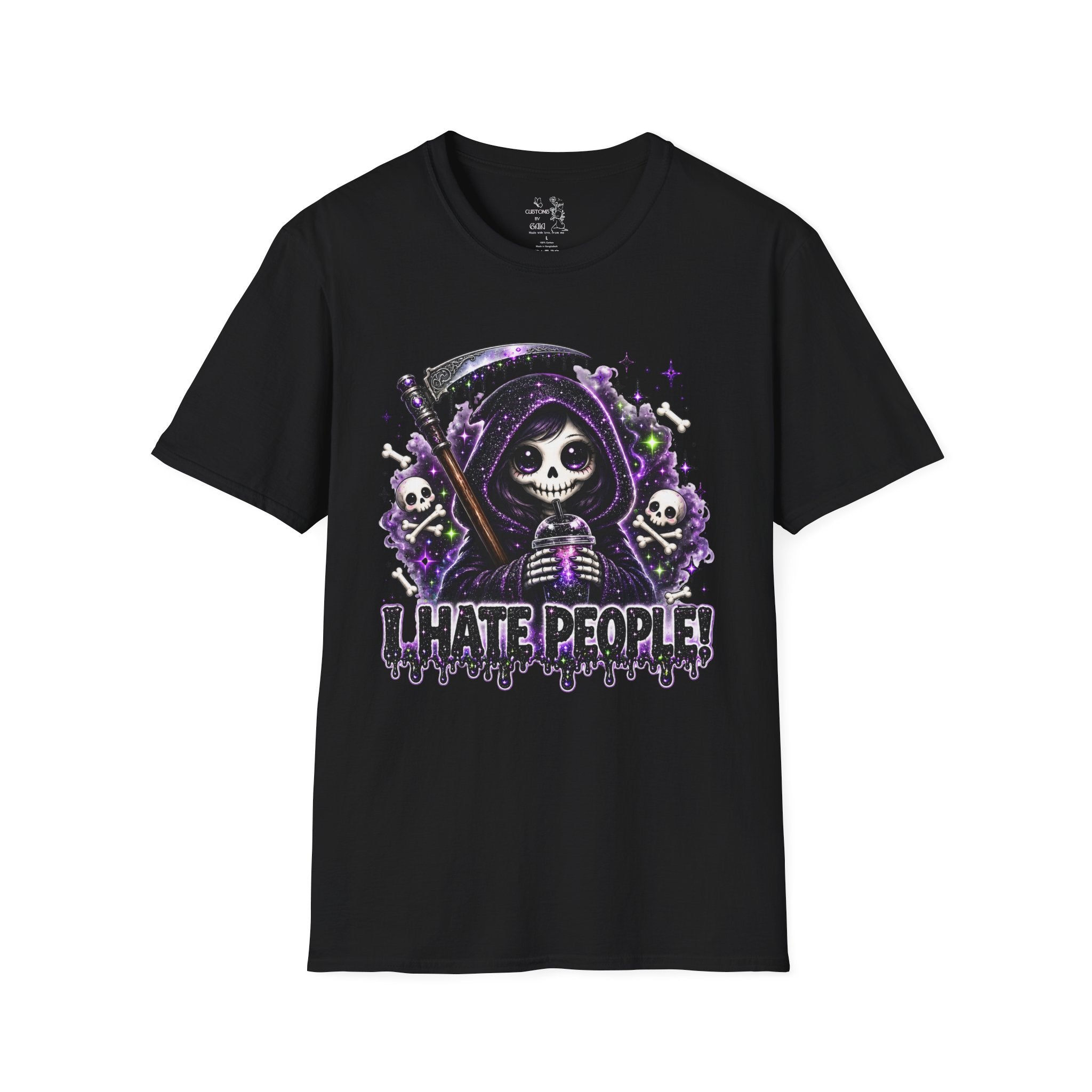 Grim Reaper Tee — 'I Hate People' Gothic Skull Shirt