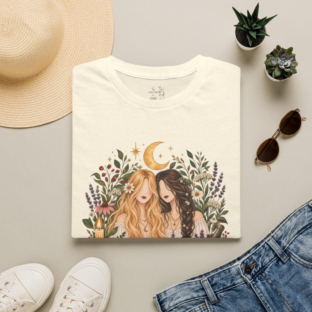 Witchy Sisters T-Shirt – 'Practical Magic' Boho Moon Witch Illustration