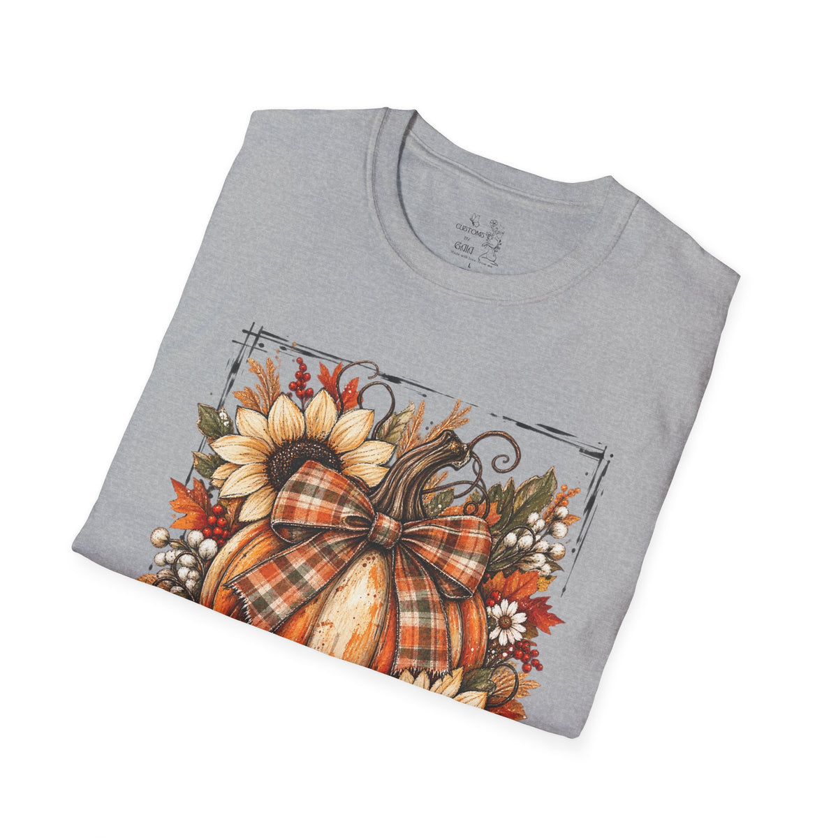 Pumpkin & Sunflower Fall T-Shirt — Plaid Pumpkin Autumn Graphic Tee