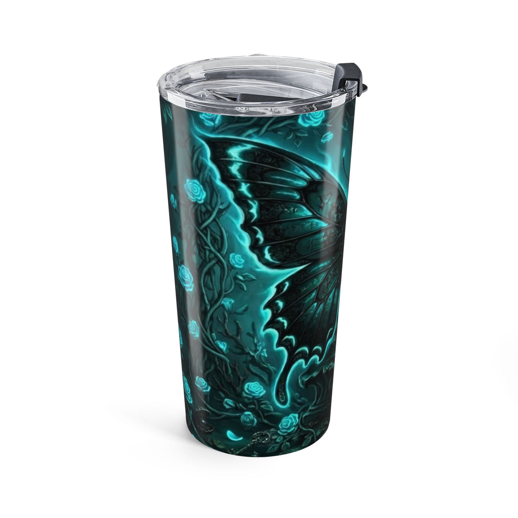 Teal Gothic Butterfly 20oz Tumbler — Dark Floral Insulated Travel Mug
