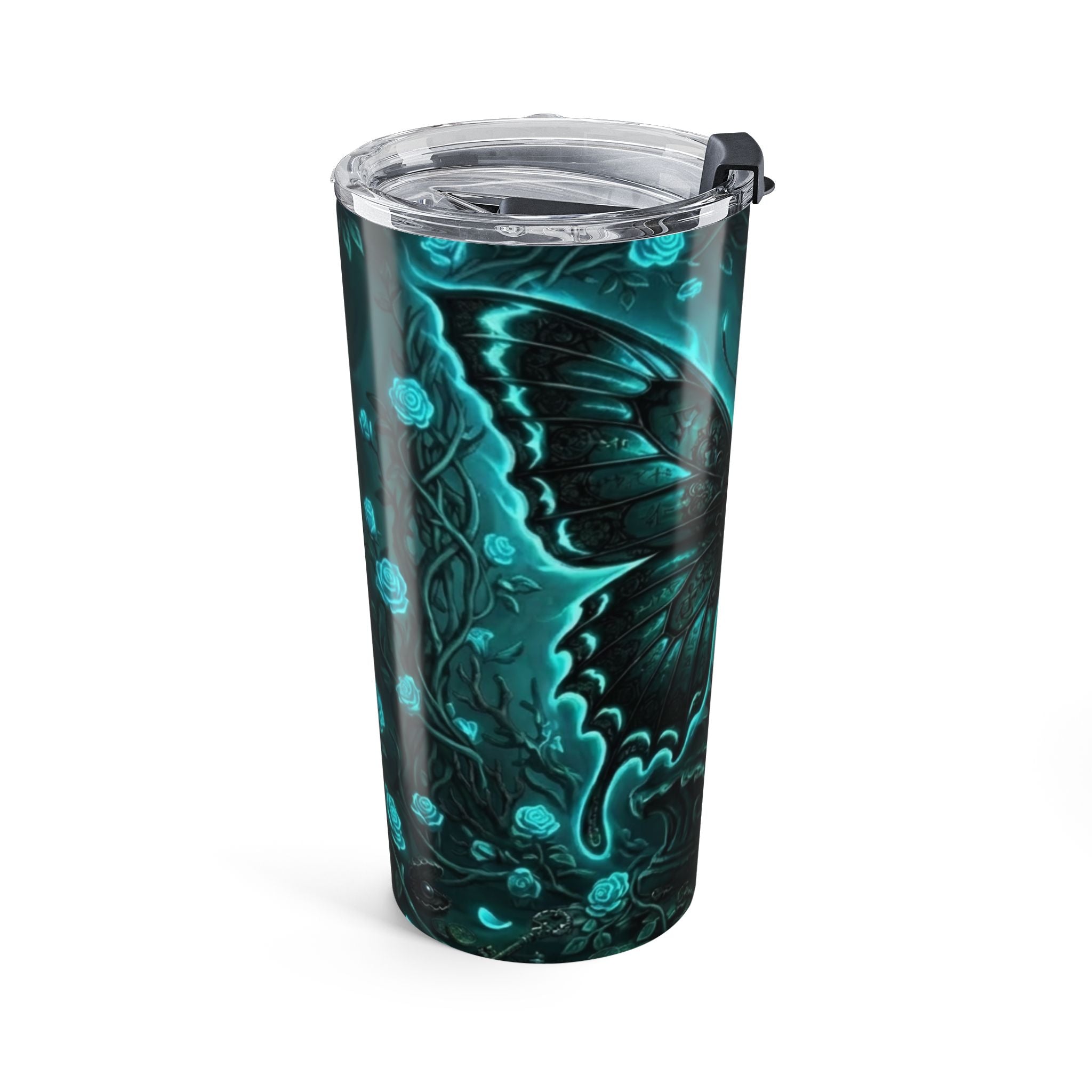 Teal Gothic Butterfly 20oz Tumbler — Dark Floral Insulated Travel Mug