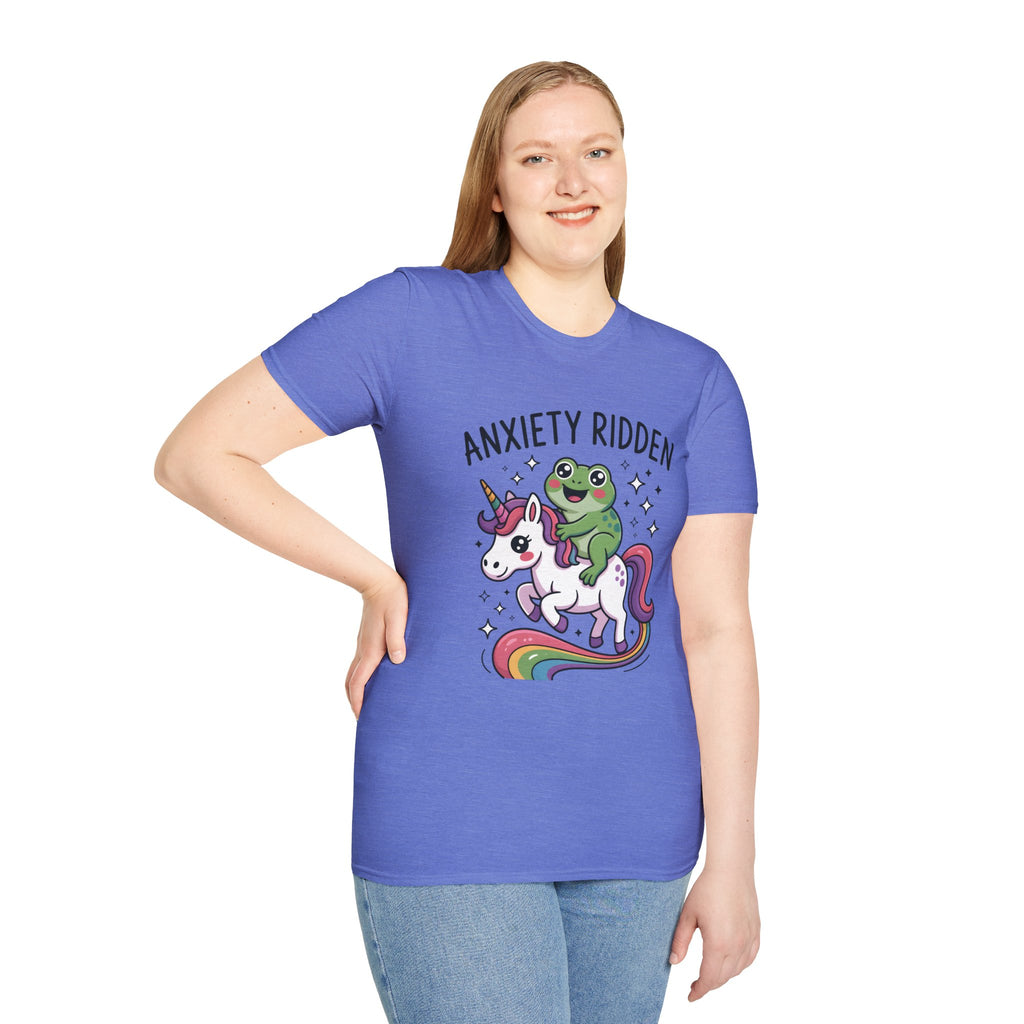 Anxiety Ridden Frog on Unicorn T-Shirt — Cute Mental Health Awareness Graphic Tee