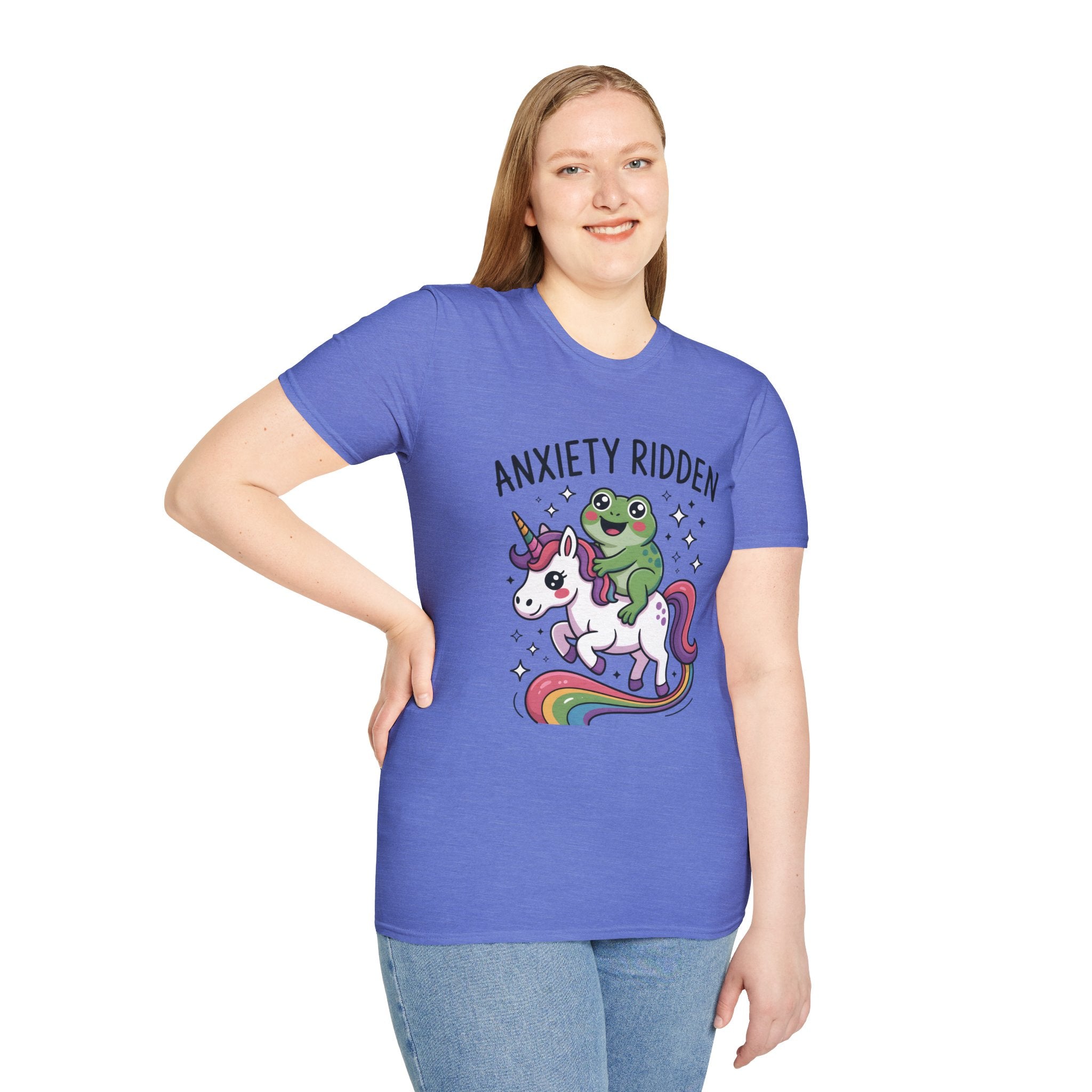 Anxiety Ridden Frog on Unicorn T-Shirt — Cute Mental Health Awareness Graphic Tee