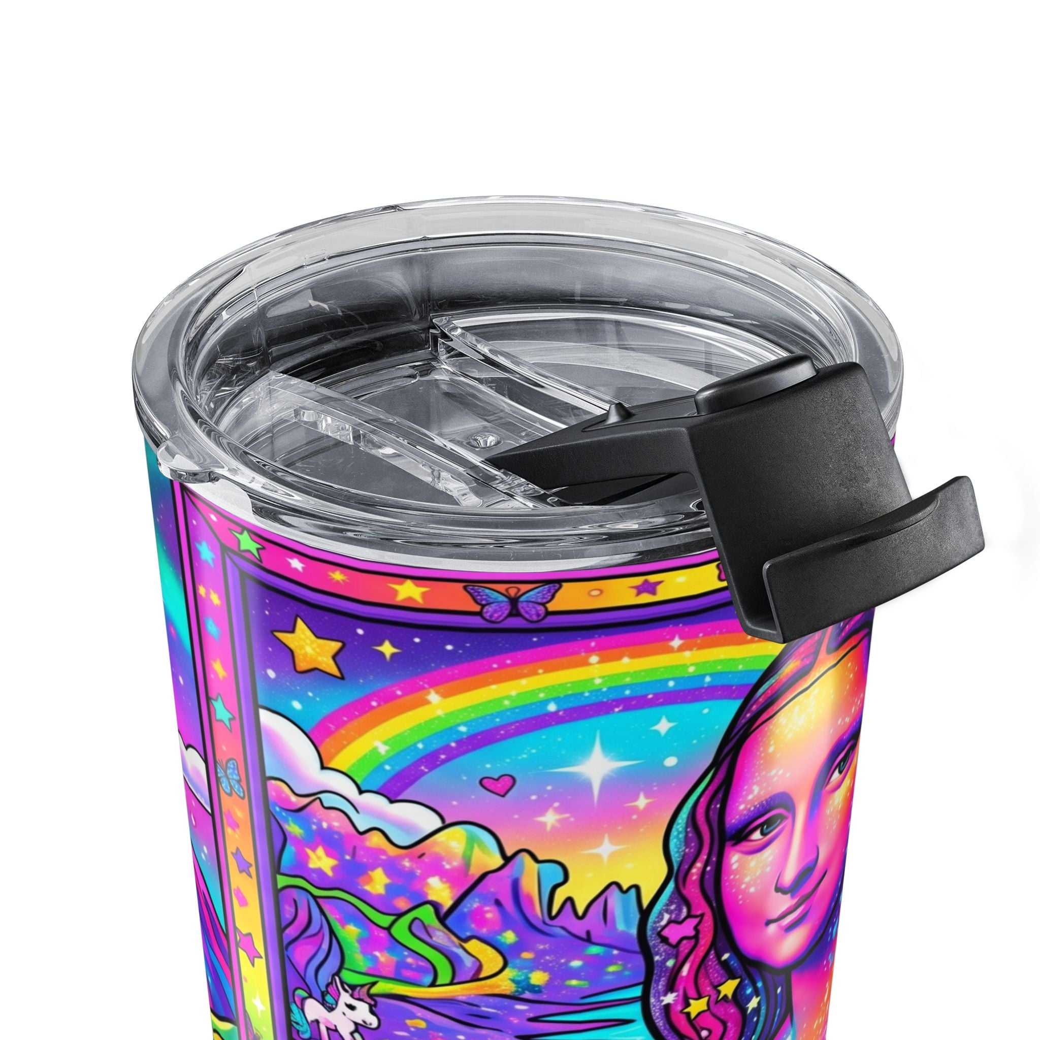 20oz Frankly Mona Lisa Tumbler – Rainbow Unicorn, Retro Vaporwave Travel Mug