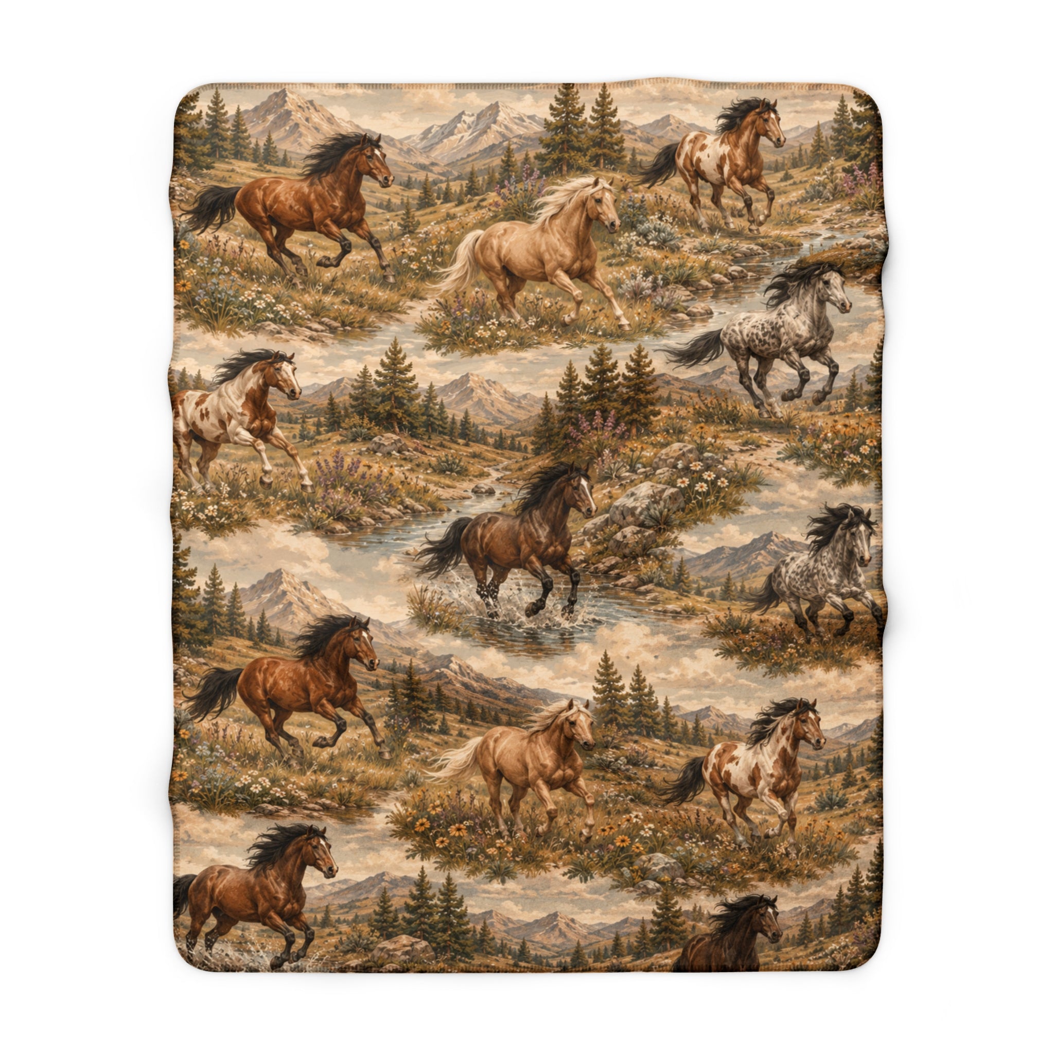 Wild Horses Sherpa Fleece Blanket — Cozy Western Horse Print Throw