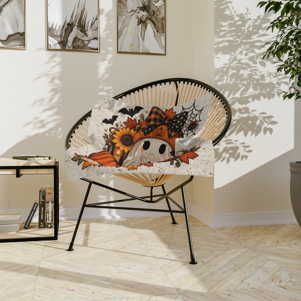 Halloween Ghost Blanket — "In My Spooky Era" Pumpkin & Sunflower Fall Throw