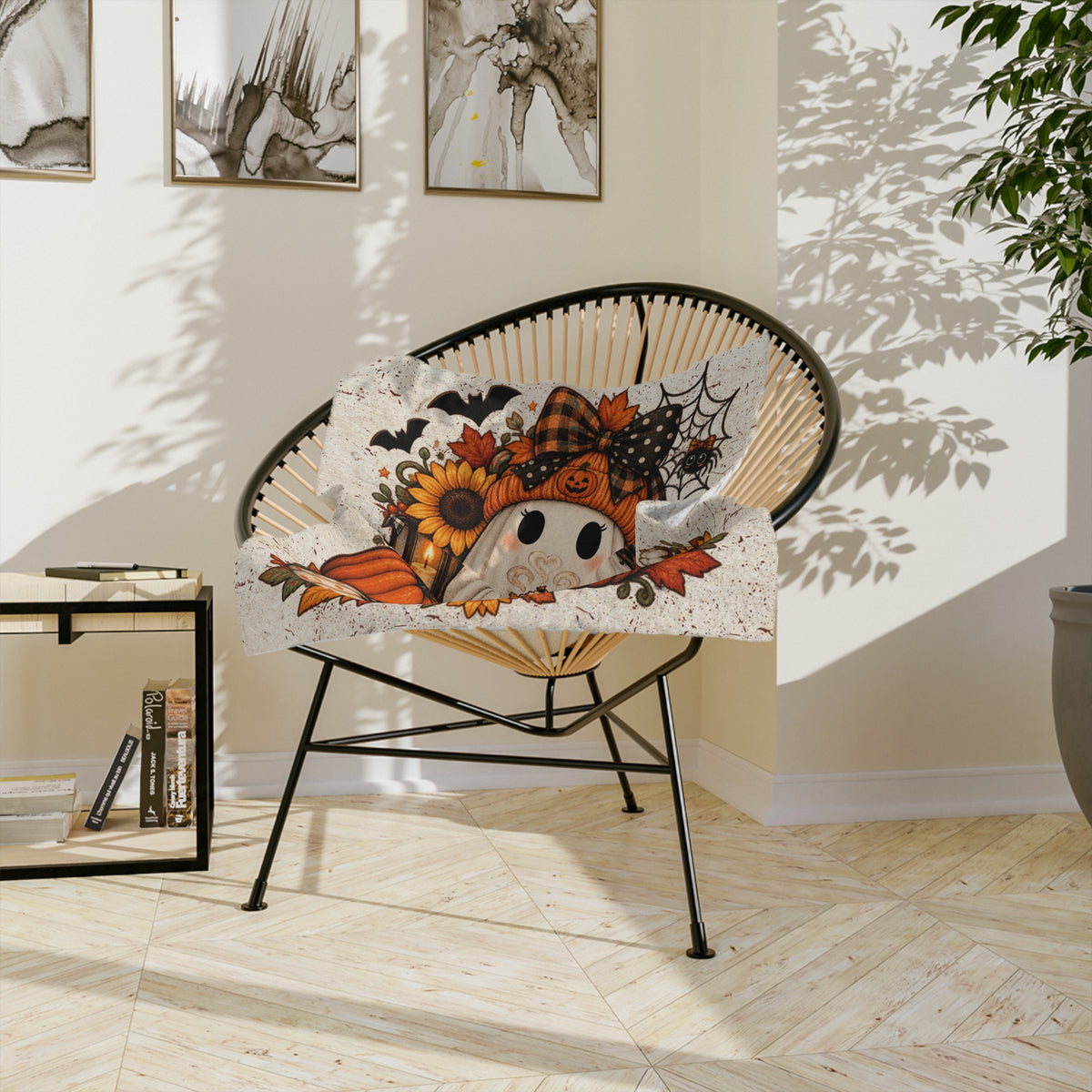 Halloween Ghost Blanket — "In My Spooky Era" Pumpkin & Sunflower Fall Throw