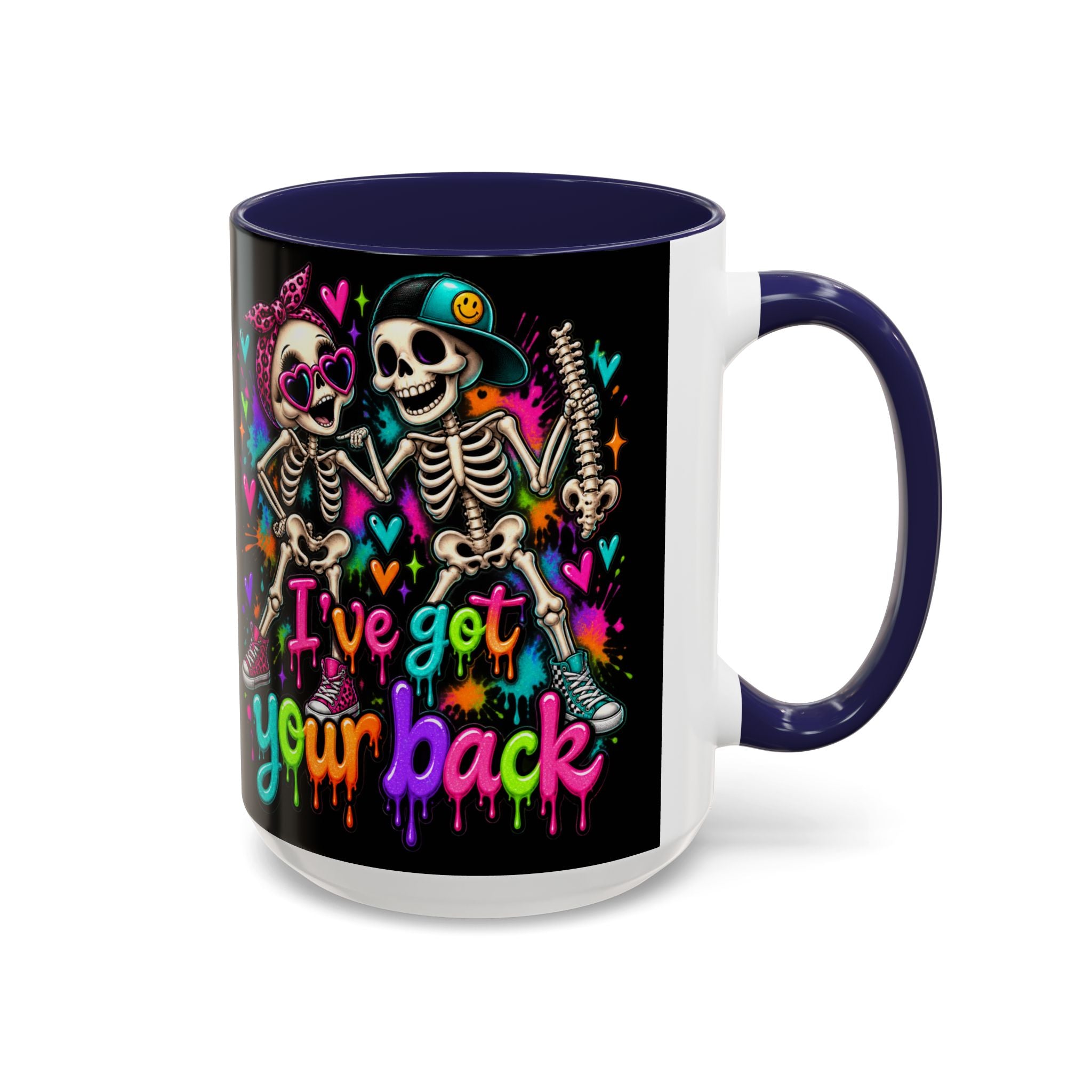 "I’ve Got Your Back" Skeleton Coffee Mug — Colorful Gothic Accent 11/15oz