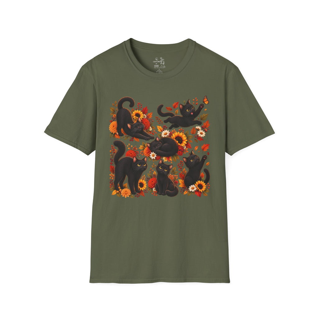 Black Cats & Sunflowers T-Shirt — Autumn Floral Cat Tee