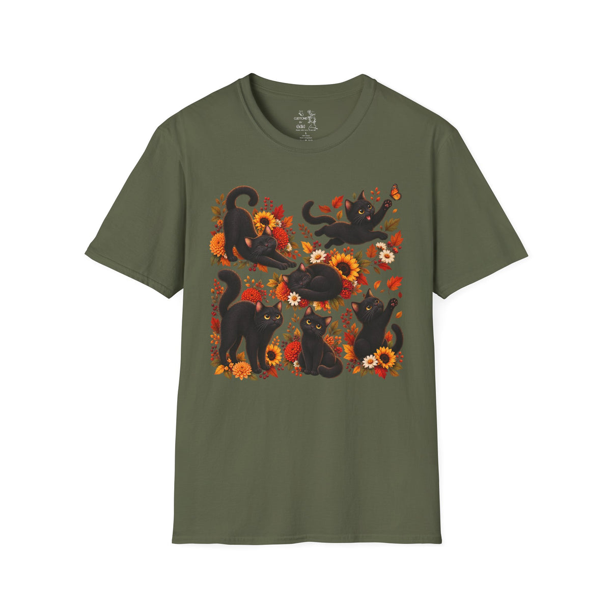 Black Cats & Sunflowers T-Shirt — Autumn Floral Cat Tee