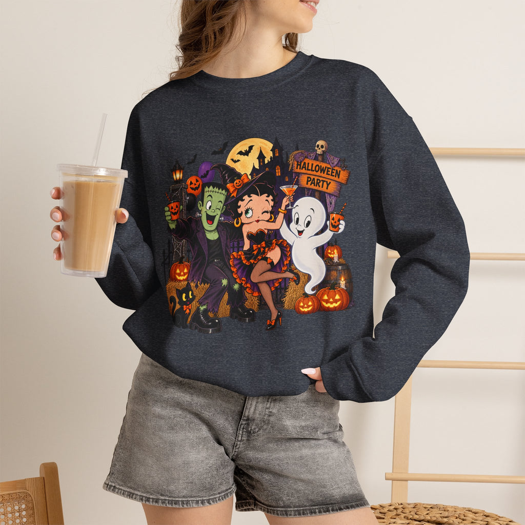 Halloween Betty Boop Crewneck Sweatshirt — Retro Spooky Cartoon Graphic