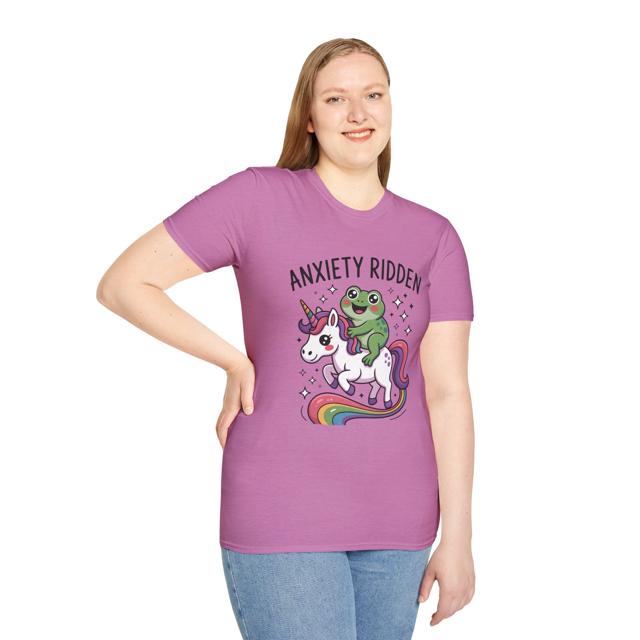 Anxiety Ridden Frog on Unicorn T-Shirt — Cute Mental Health Awareness Graphic Tee