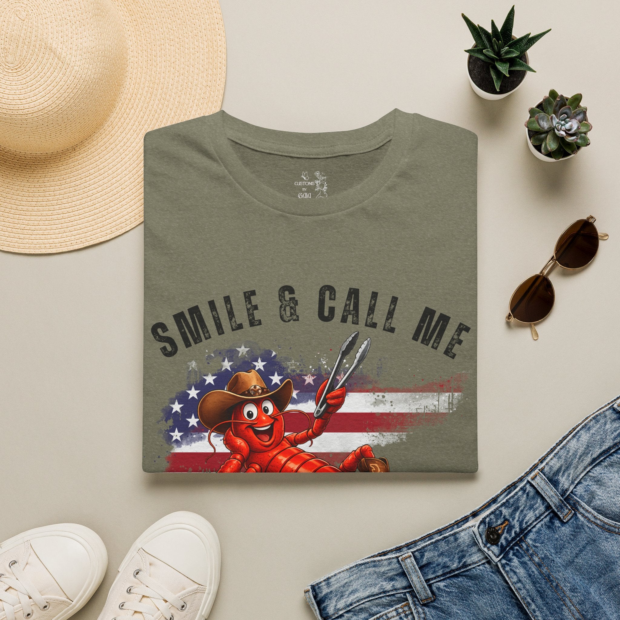Crawfish T-Shirt — "Smile & Call Me Crawdaddy" Patriotic Cajun Tee