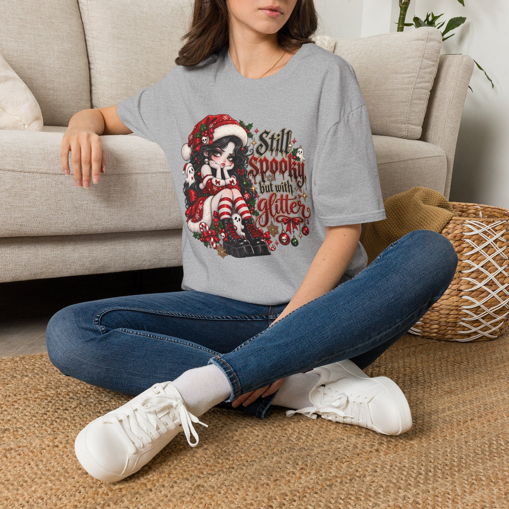Christmas Goth T‑Shirt – "Still Spooky But With Glitter" Elf Girl Holiday Tee