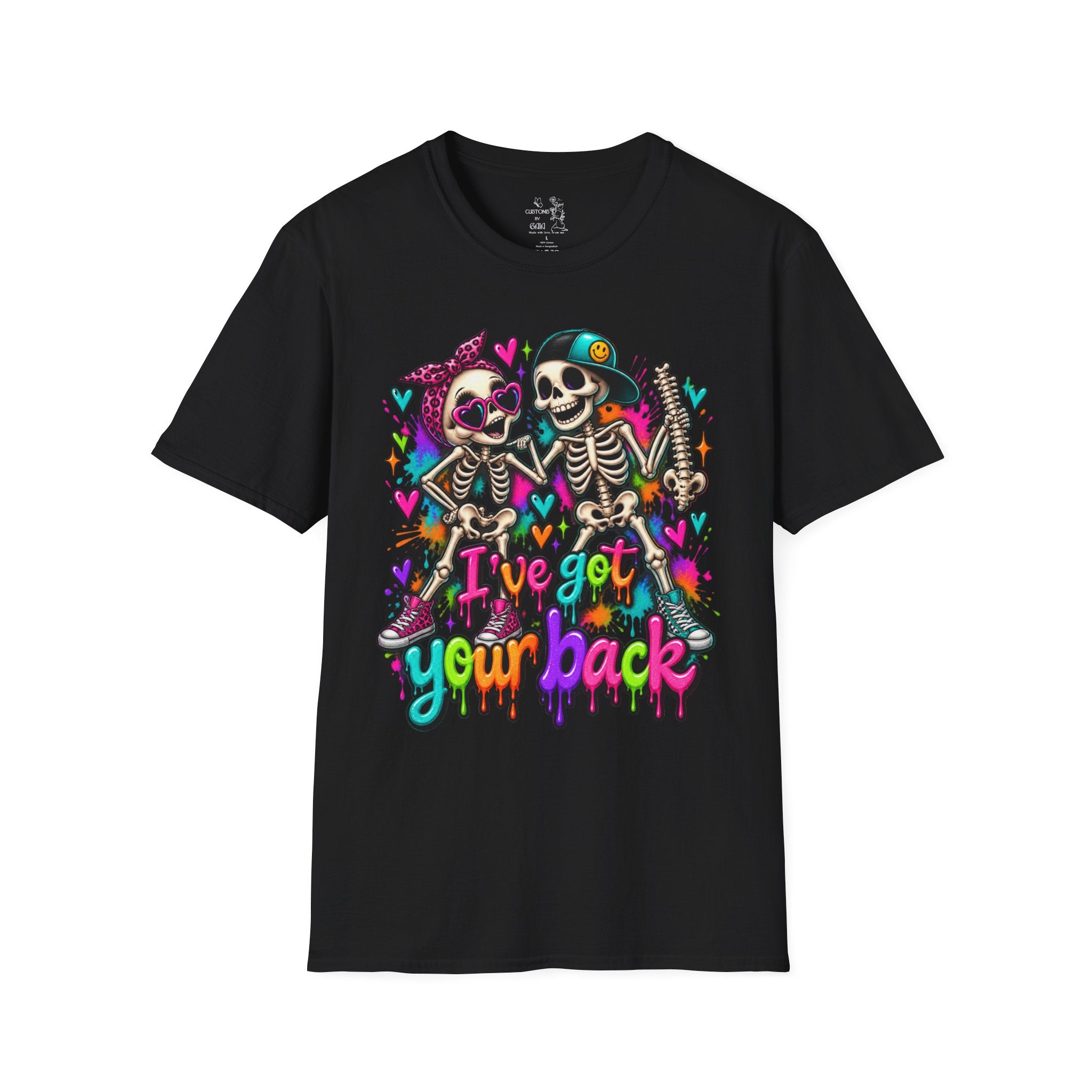 T-Shirt — Colorful Skeleton 'I've Got Your Back' Friend Graphic Tee