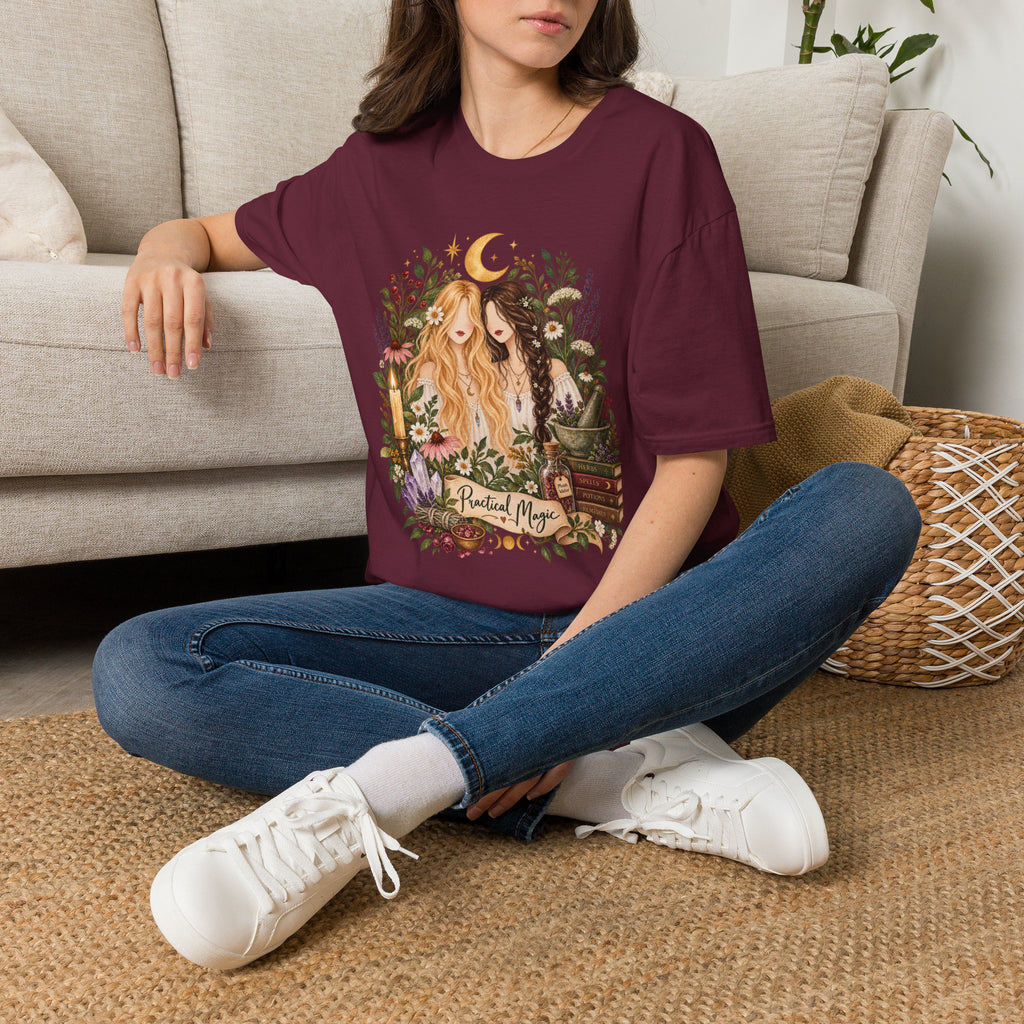 Witchy Sisters T-Shirt – 'Practical Magic' Boho Moon Witch Illustration