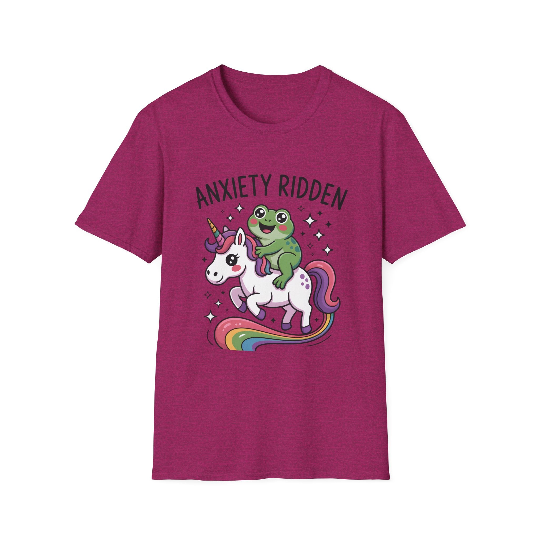 Anxiety Ridden Frog on Unicorn T-Shirt — Cute Mental Health Awareness Graphic Tee