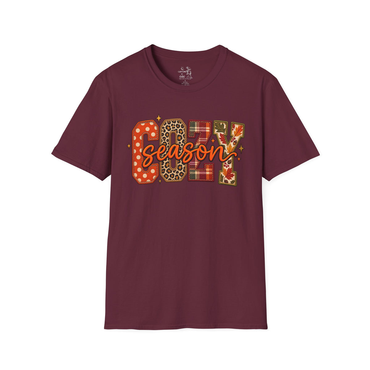 Cozy Season T-Shirt — Fall Plaid, Leopard & Pumpkin Pattern Tee