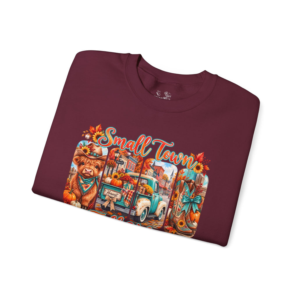 Fall Vibes Crewneck Sweatshirt - "Small Town Fall Vibes" Retro Autumn Graphic