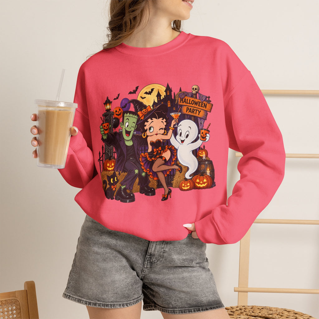 Halloween Betty Boop Crewneck Sweatshirt — Retro Spooky Cartoon Graphic